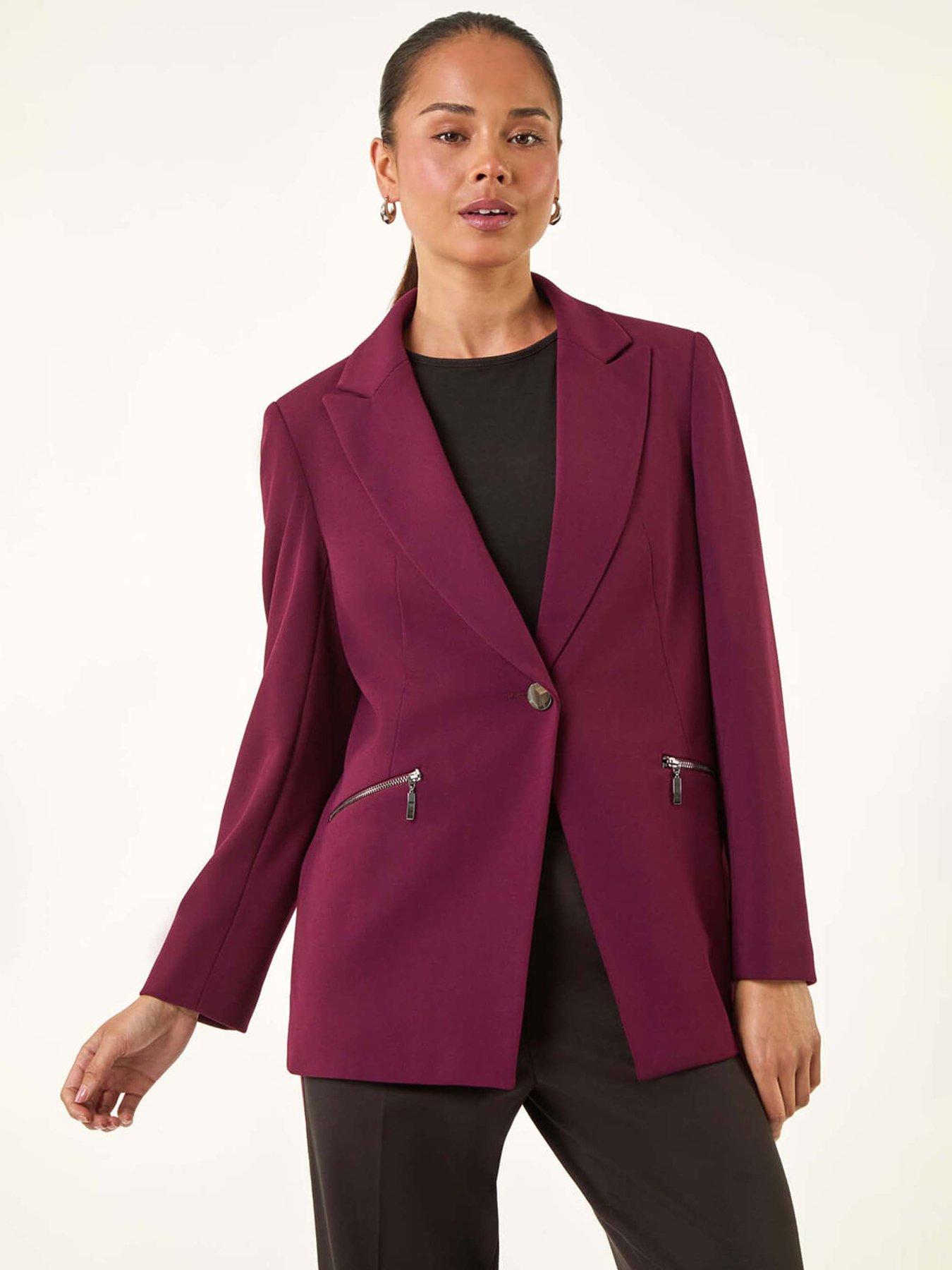 undefined Petite Zip Pocket Stretch Blazer - Plum