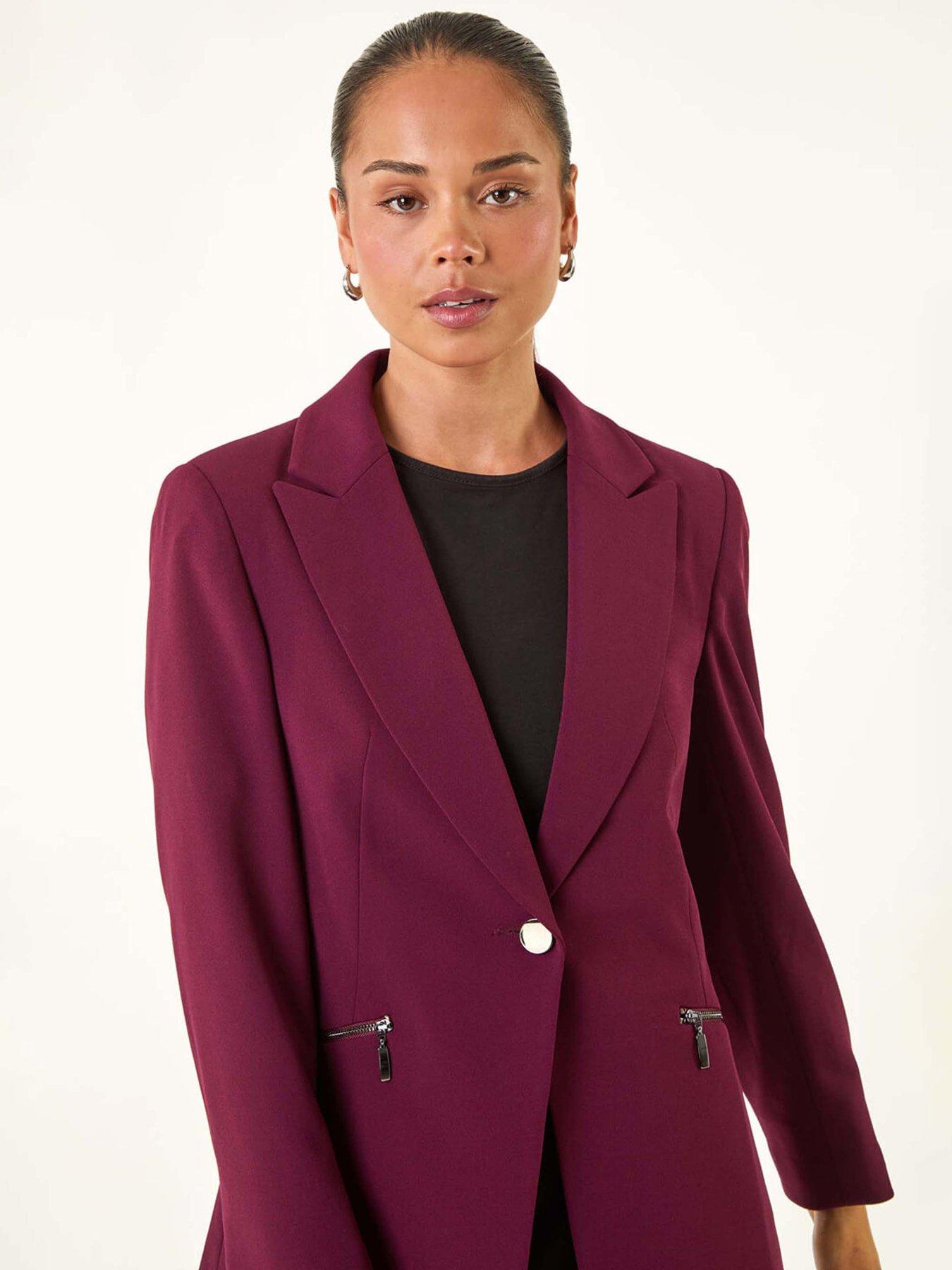 Image 4 of 5 of Roman Petite Zip Pocket Stretch Blazer - Plum