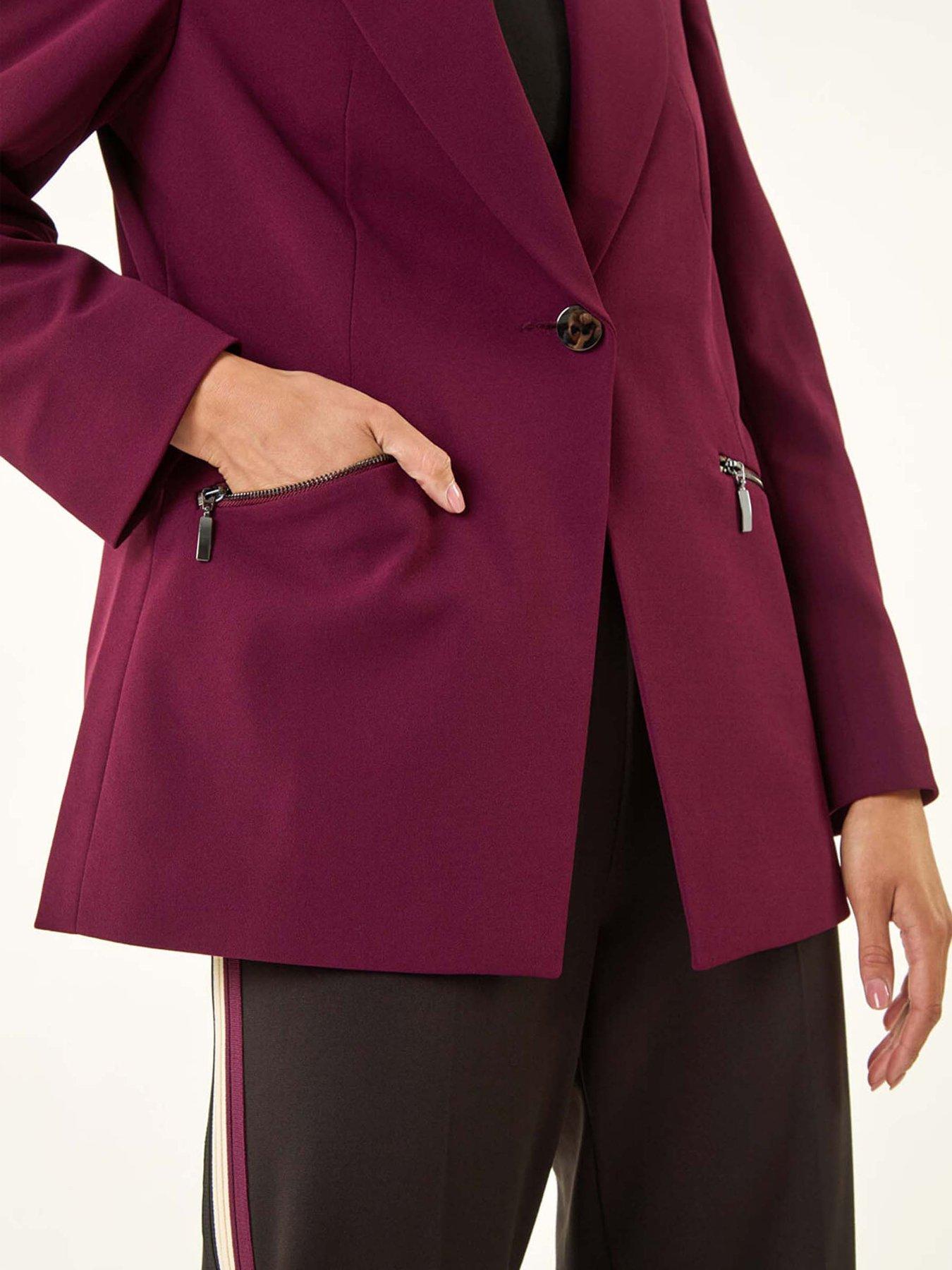 Image 5 of 5 of Roman Petite Zip Pocket Stretch Blazer - Plum