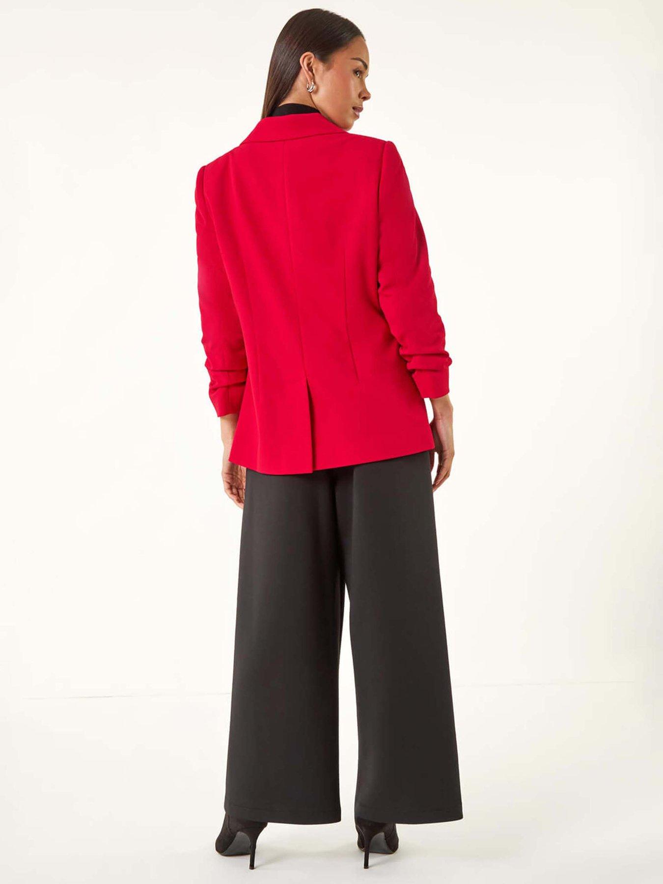 Image 2 of 5 of Roman Petite Ruched Buttoned Blazer - Red