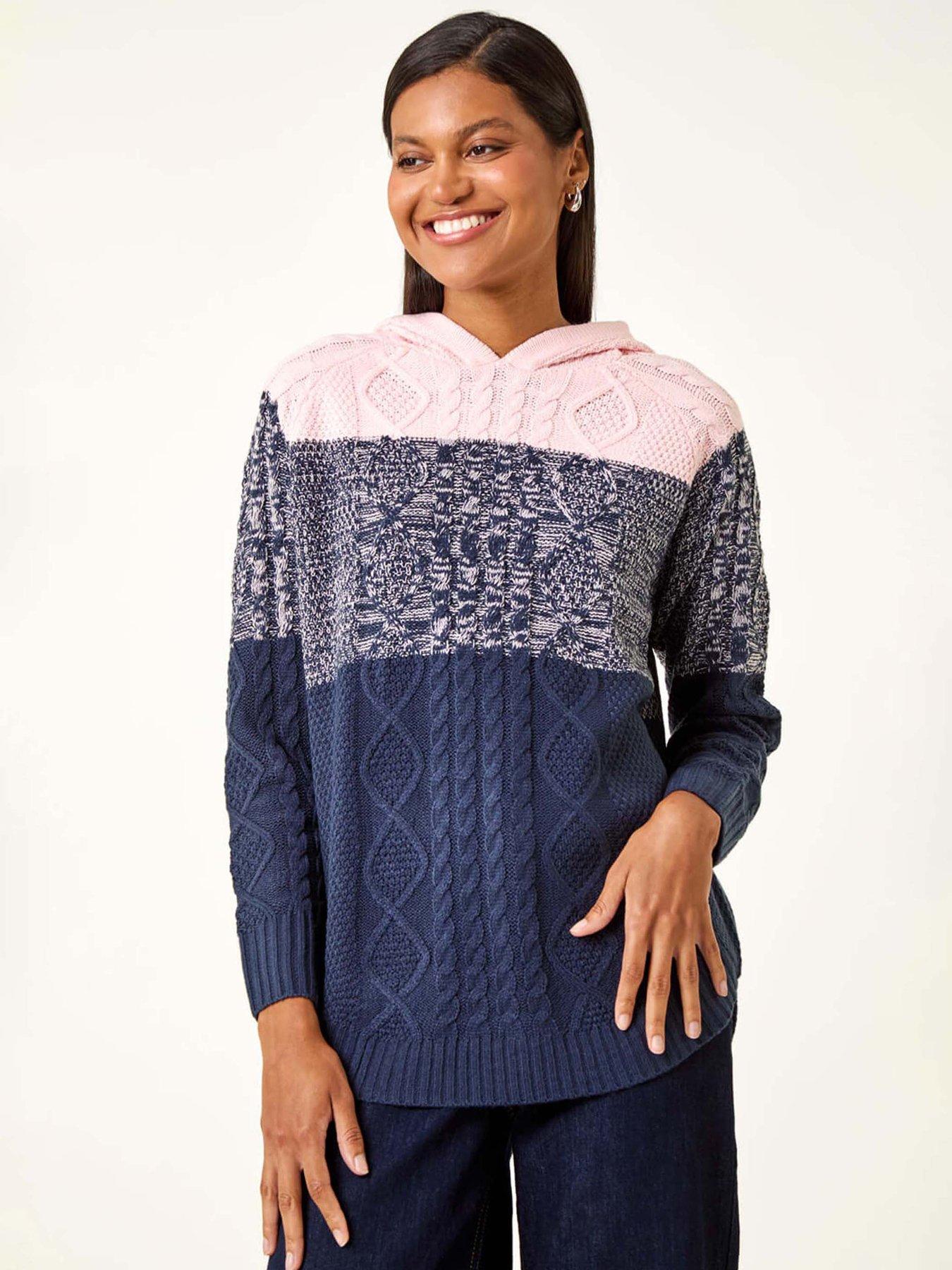 undefined Colour Block Knit Hoodie - Navy