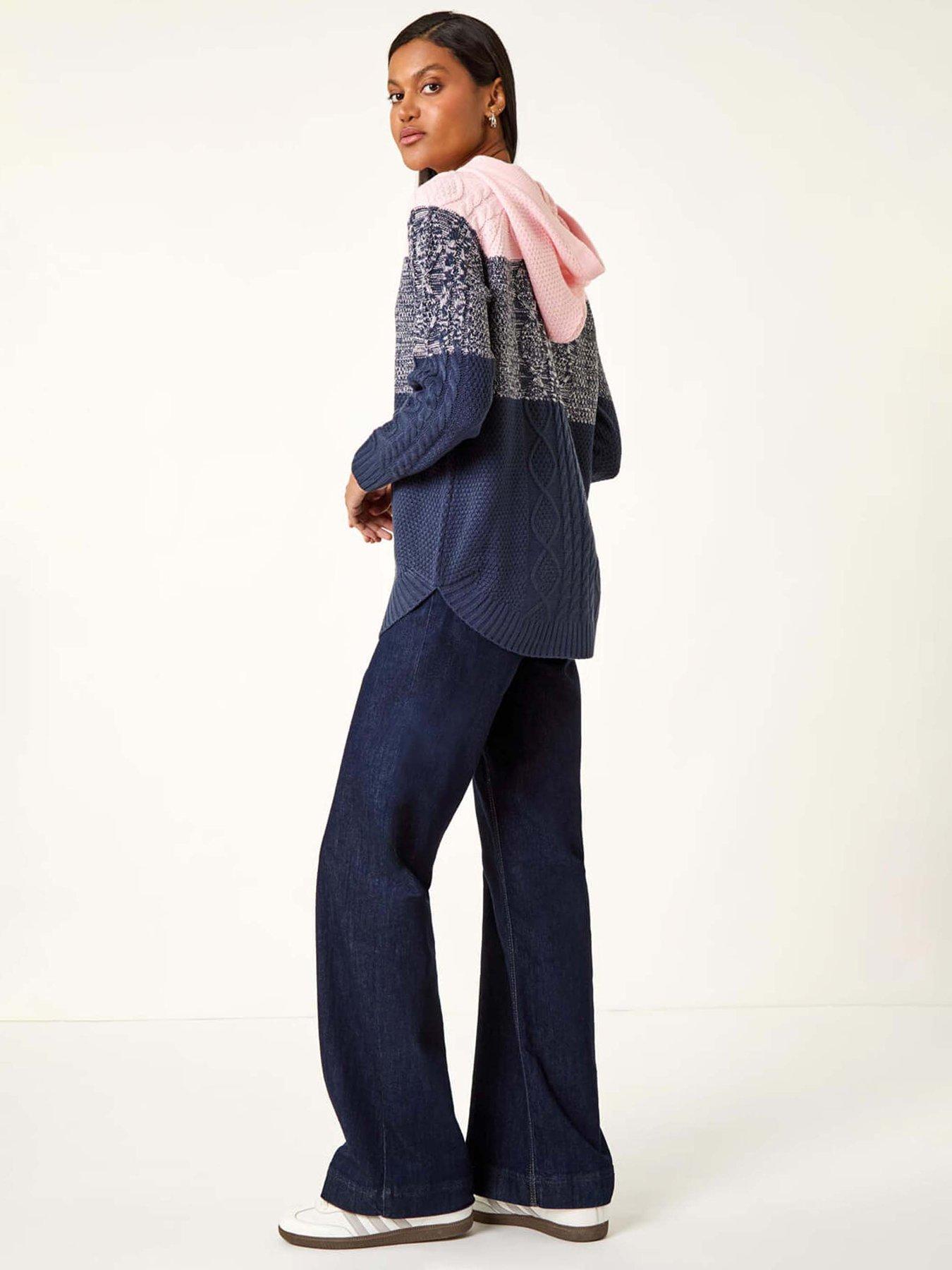  image of roman-colour-block-hoodednbspknit-jumper-navy