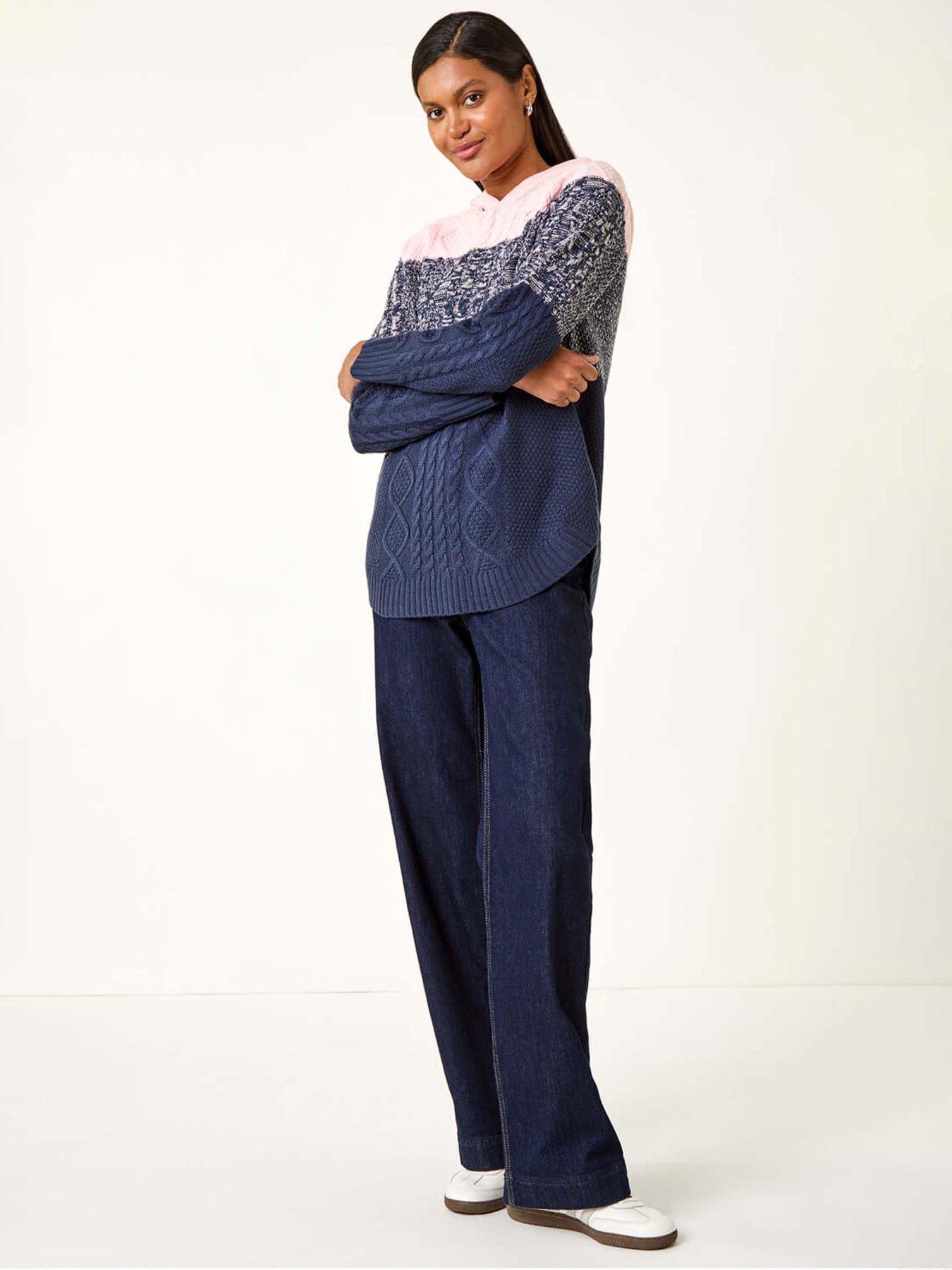  image of roman-colour-block-hoodednbspknit-jumper-navy