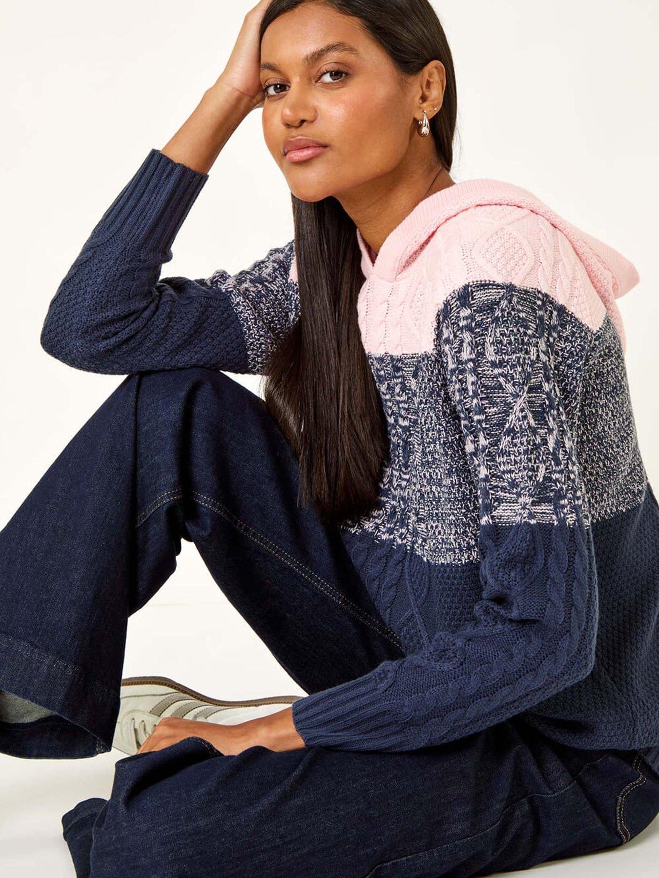  image of roman-colour-block-hoodednbspknit-jumper-navy