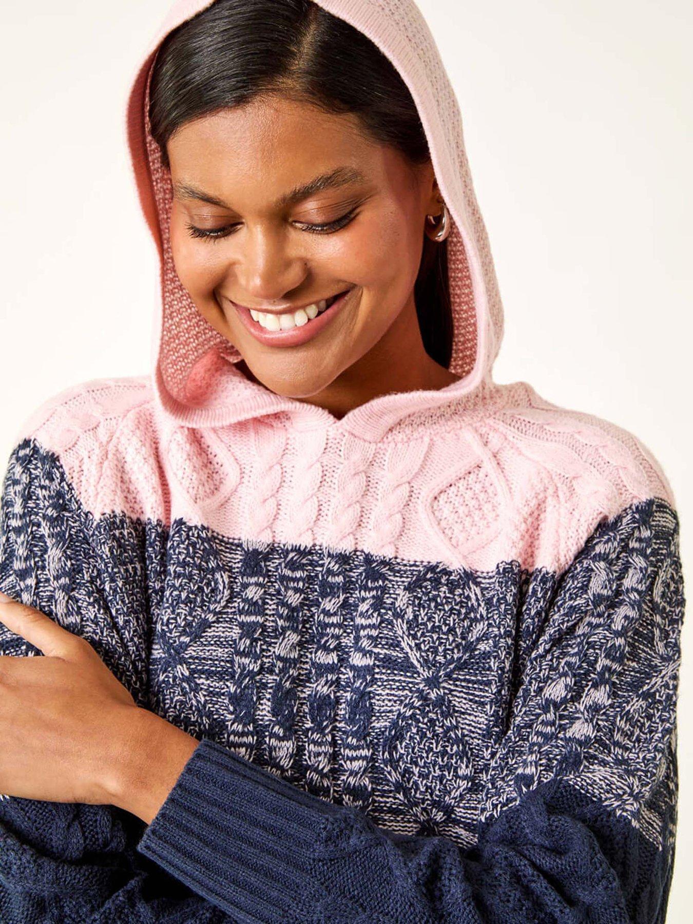  image of roman-colour-block-hoodednbspknit-jumper-navy