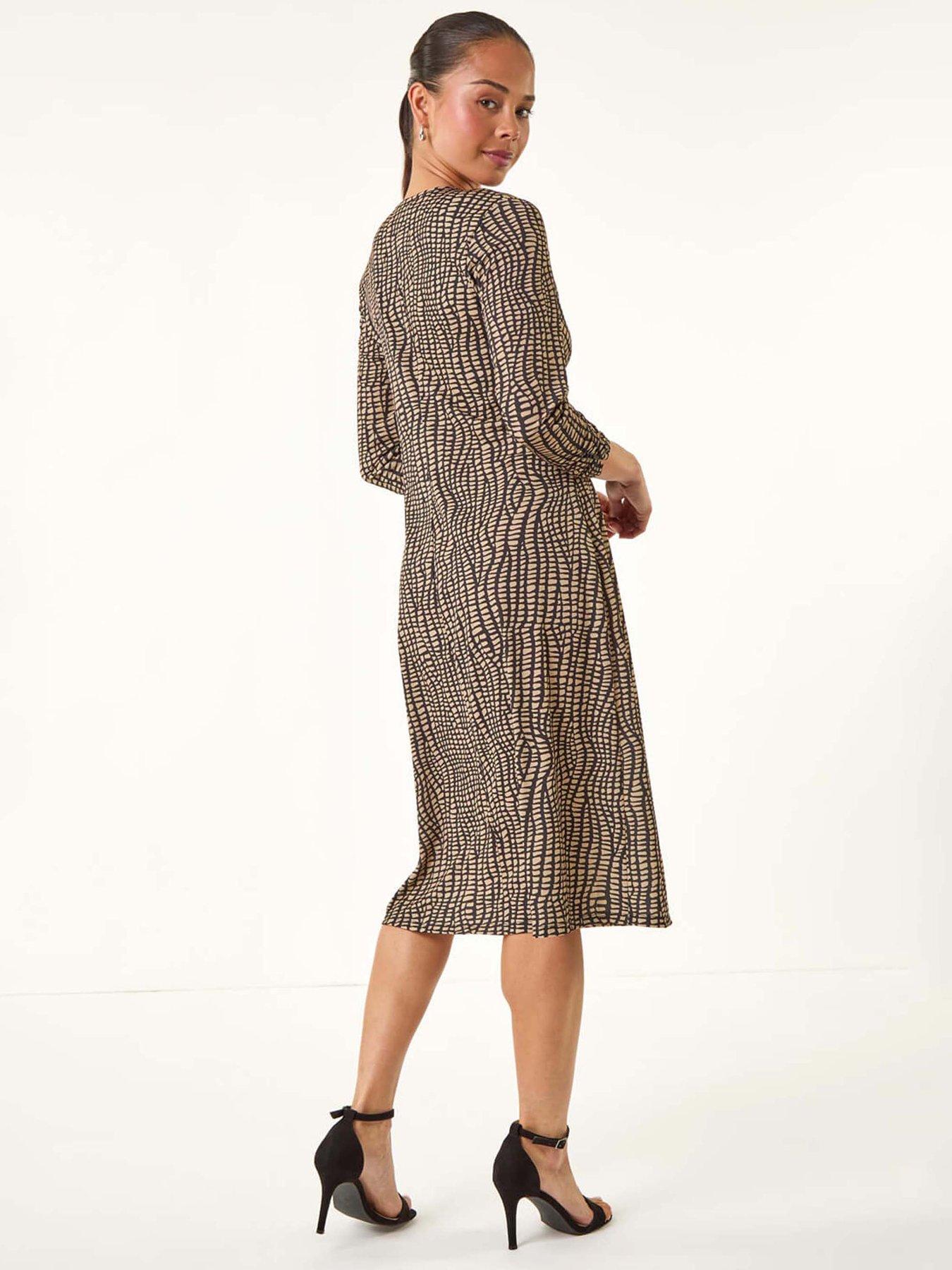 Image 2 of 5 of Roman Petite Abstract Twist Front Dress - Mocha