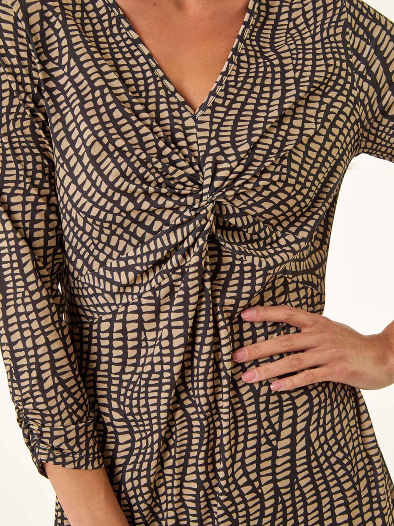 Image 5 of 5 of Roman Petite Abstract Twist Front Dress - Mocha