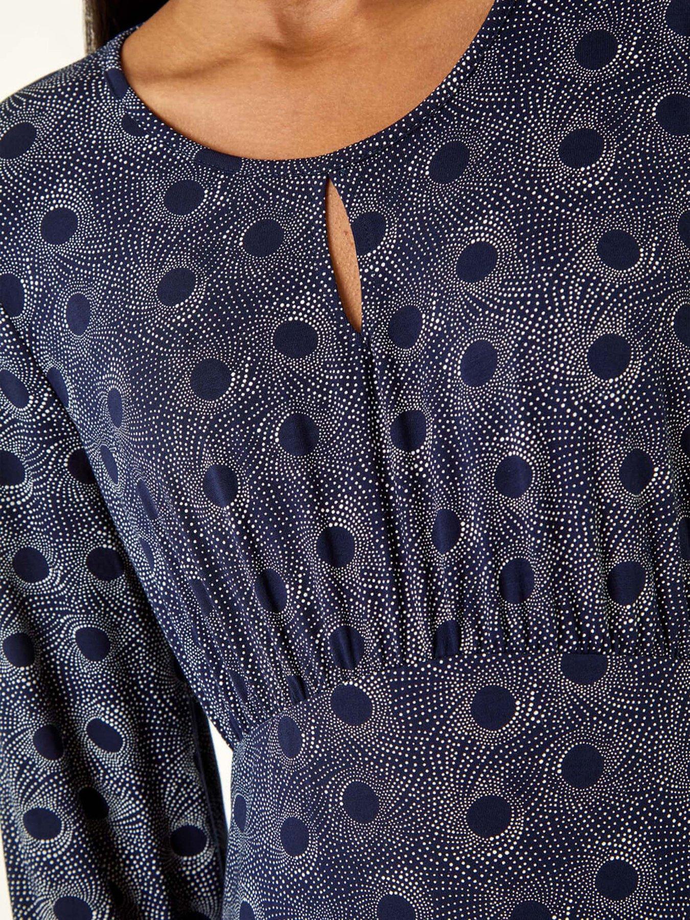 Image 5 of 5 of Roman Spot Print Keyhole Midi Dress - Navy