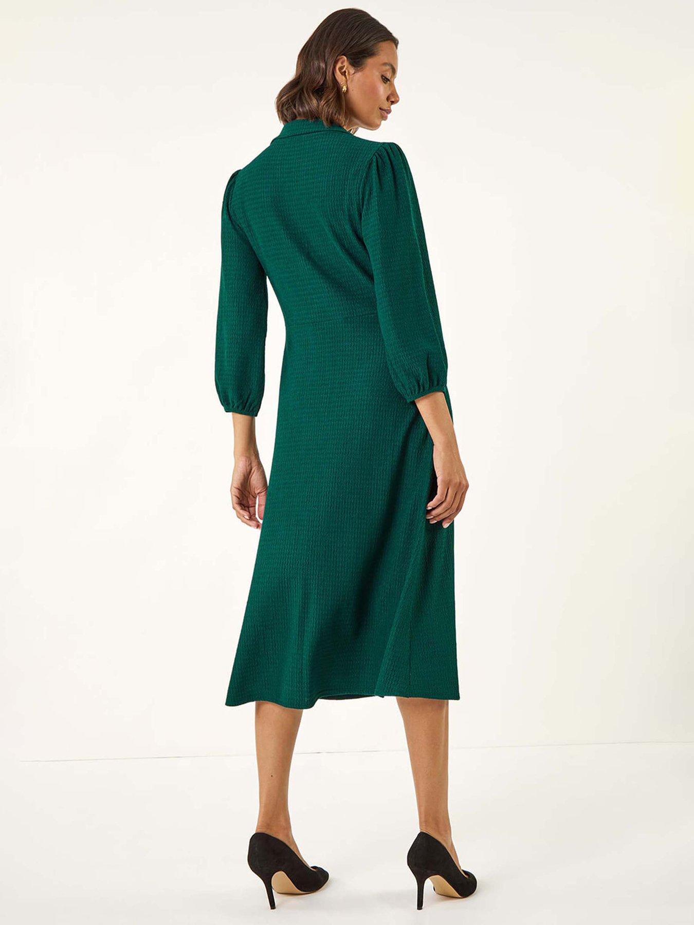 Image 2 of 5 of Roman Textured Collared Twist Front Dress - Green
