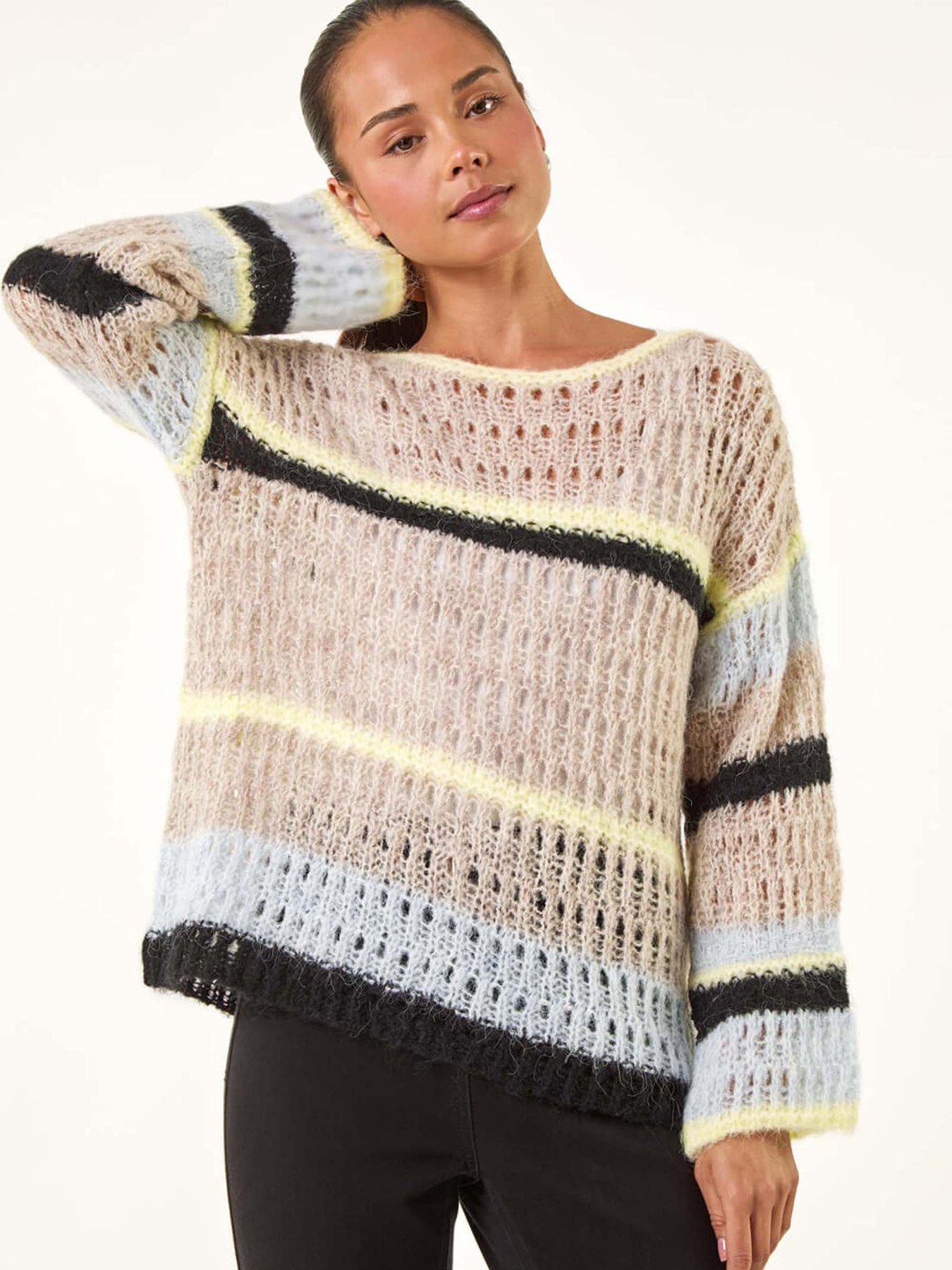Roman Petite Stripe Open Knitted Jumper - Stone