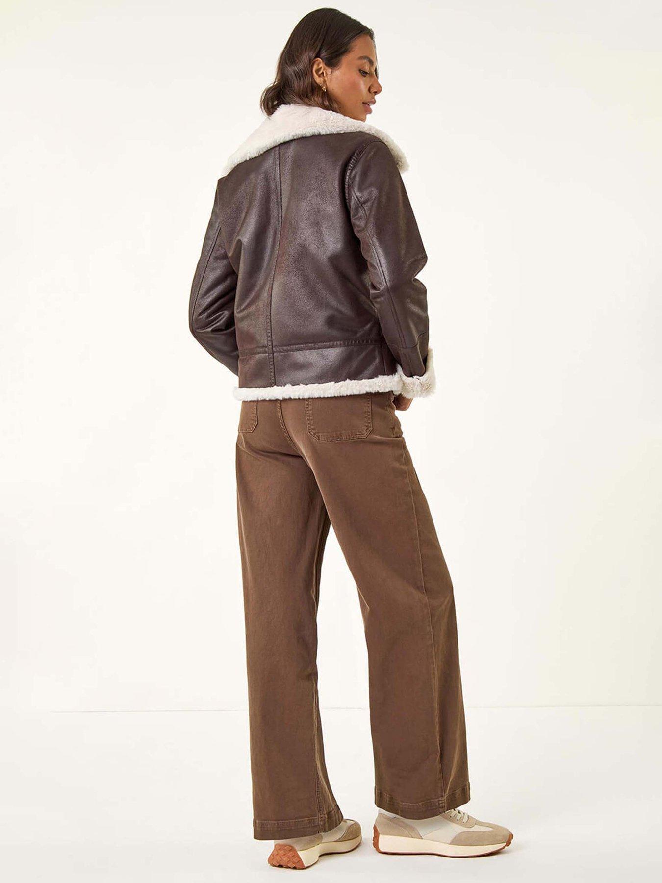  image of roman-contrast-aviator-fur-coat-brown