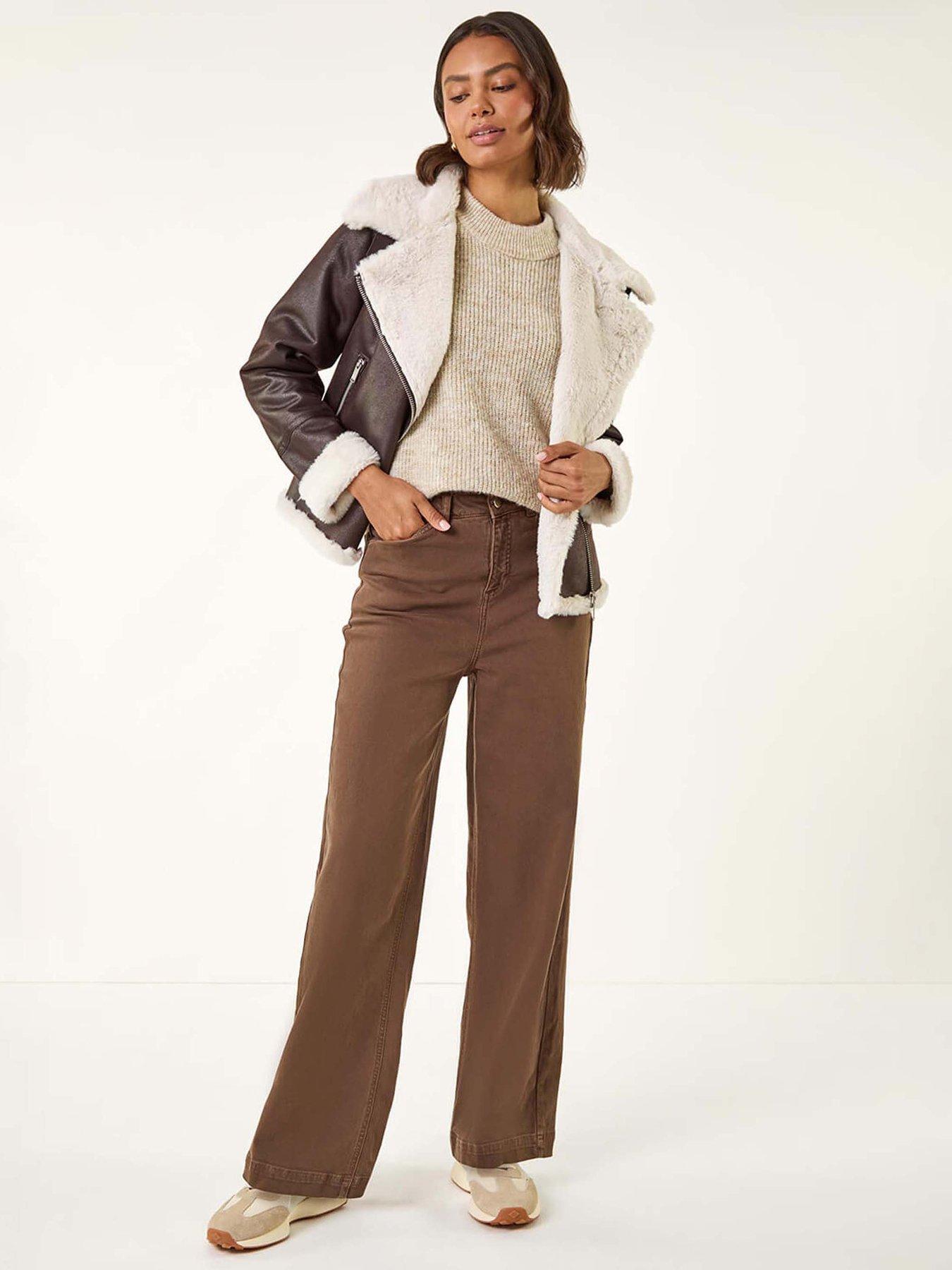  image of roman-contrast-aviator-fur-coat-brown