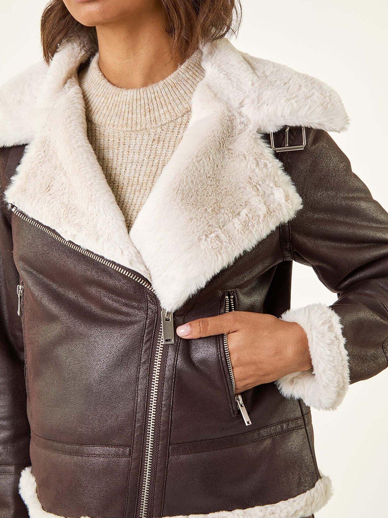  image of roman-contrast-aviator-fur-coat-brown