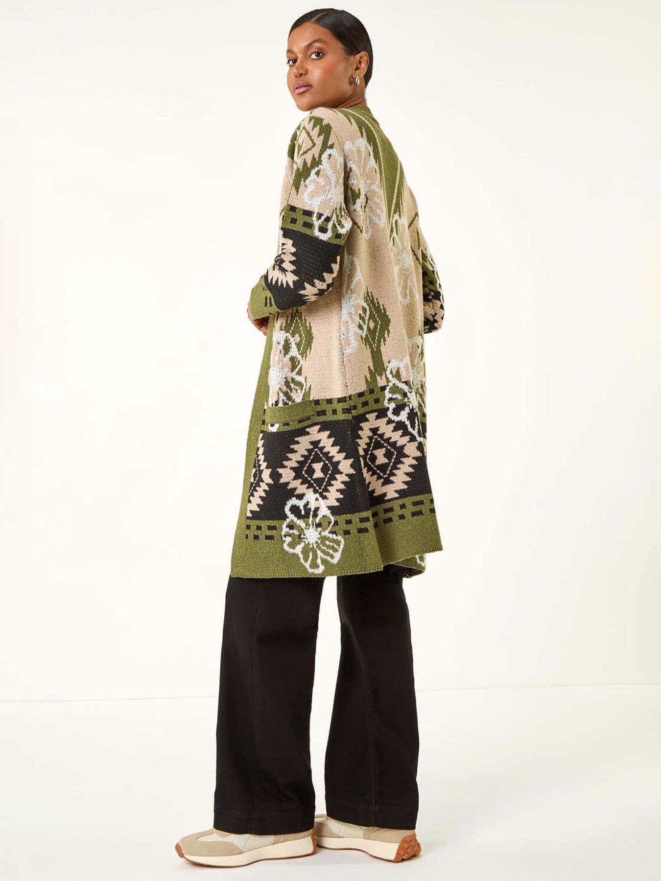 Image 2 of 5 of Roman Abstract Jacquard Hooded Cardigan - Olive