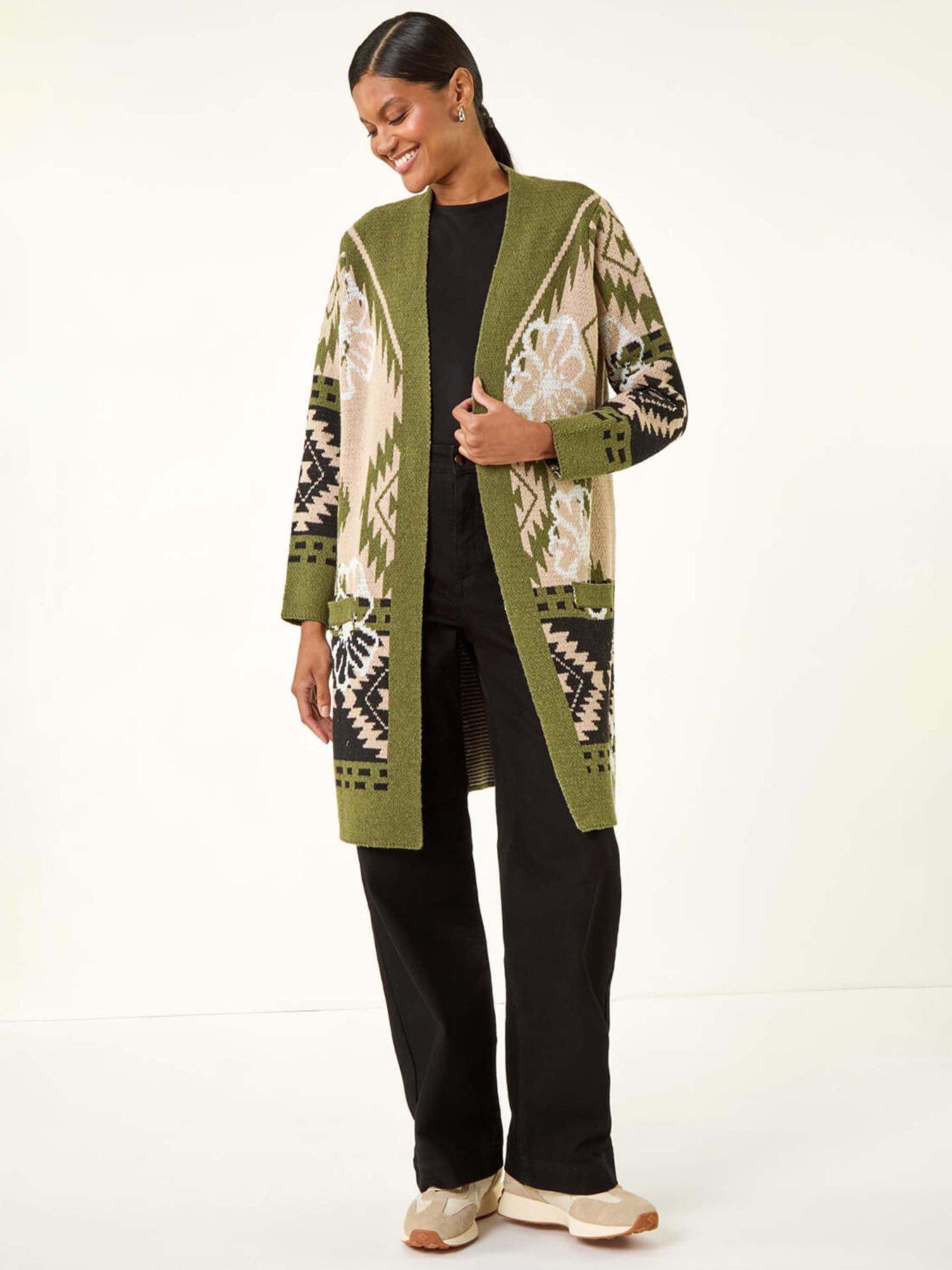 Image 3 of 5 of Roman Abstract Jacquard Hooded Cardigan - Olive