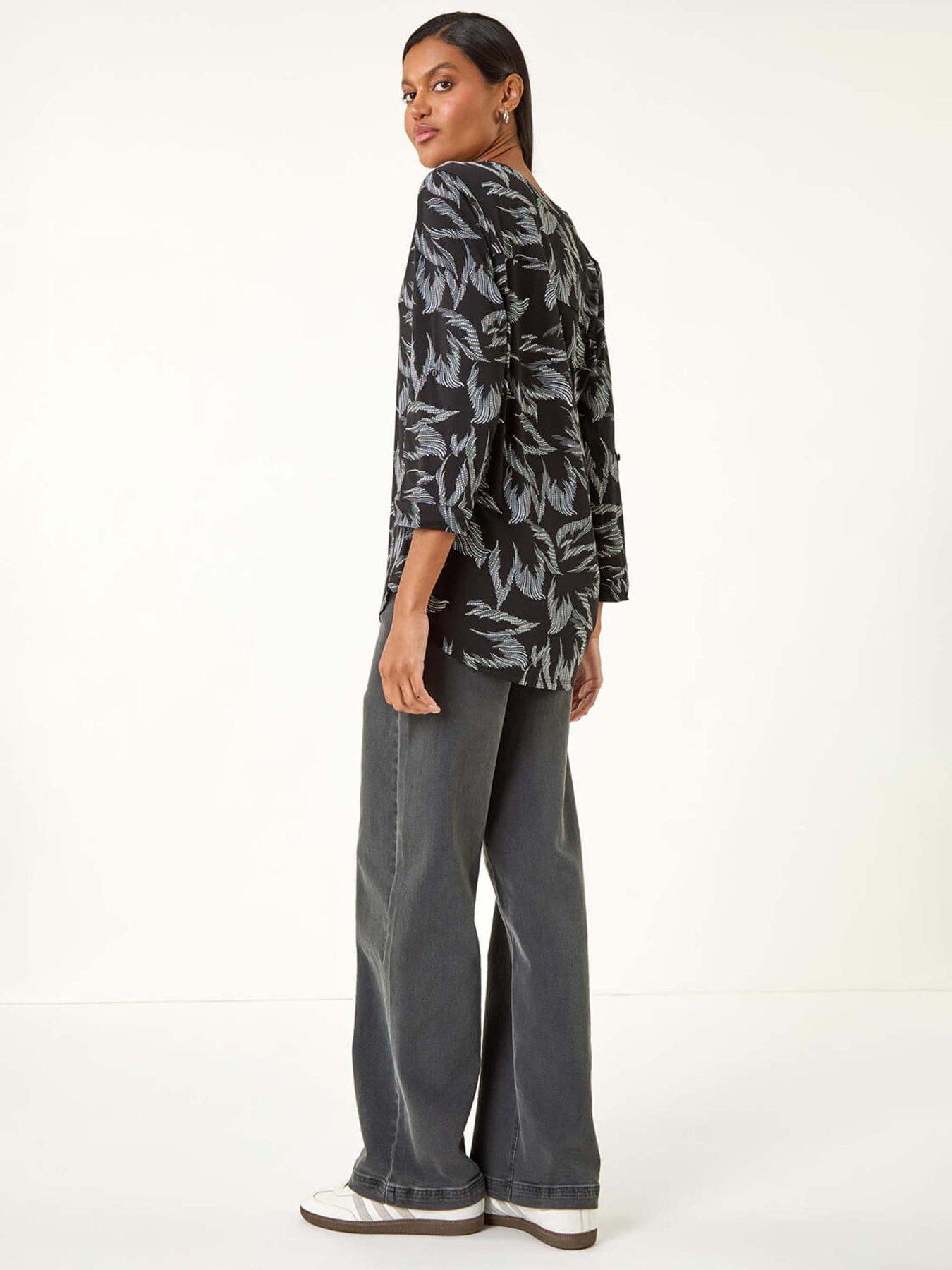 Image 2 of 5 of Roman Leaf Print V-neck Stretch Shirt - Light Grey