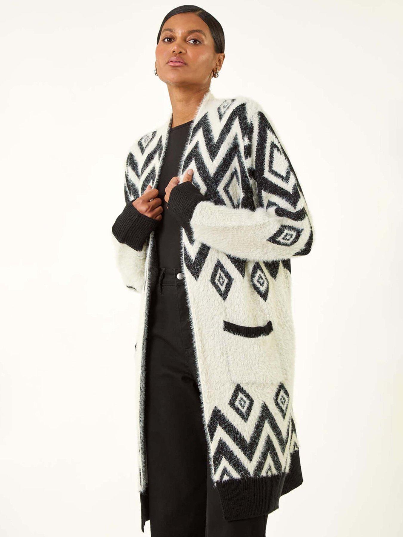 Roman Argyle Longline Knit Cardigan - Black