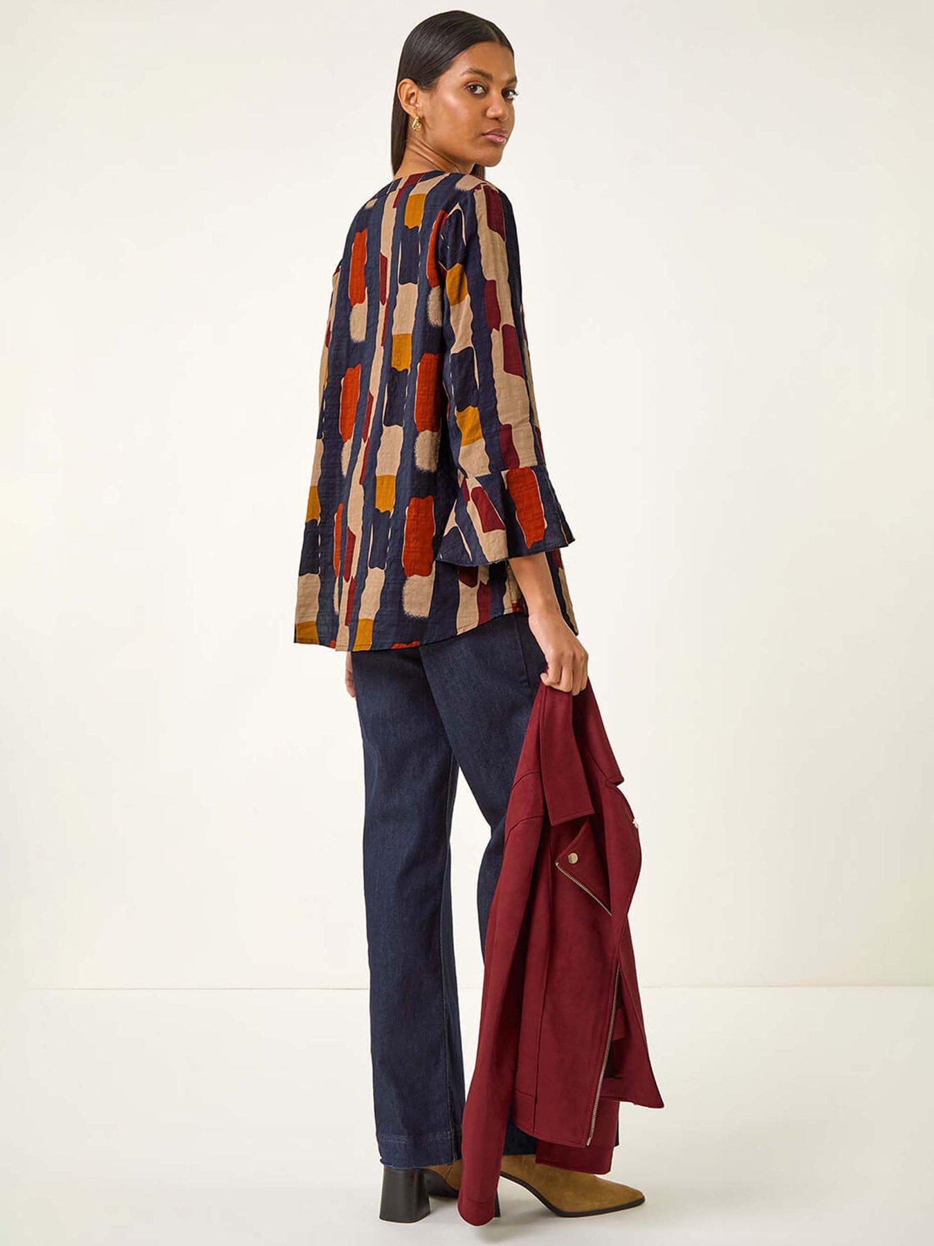  image of roman-abstract-print-buttoned-blouse-navy