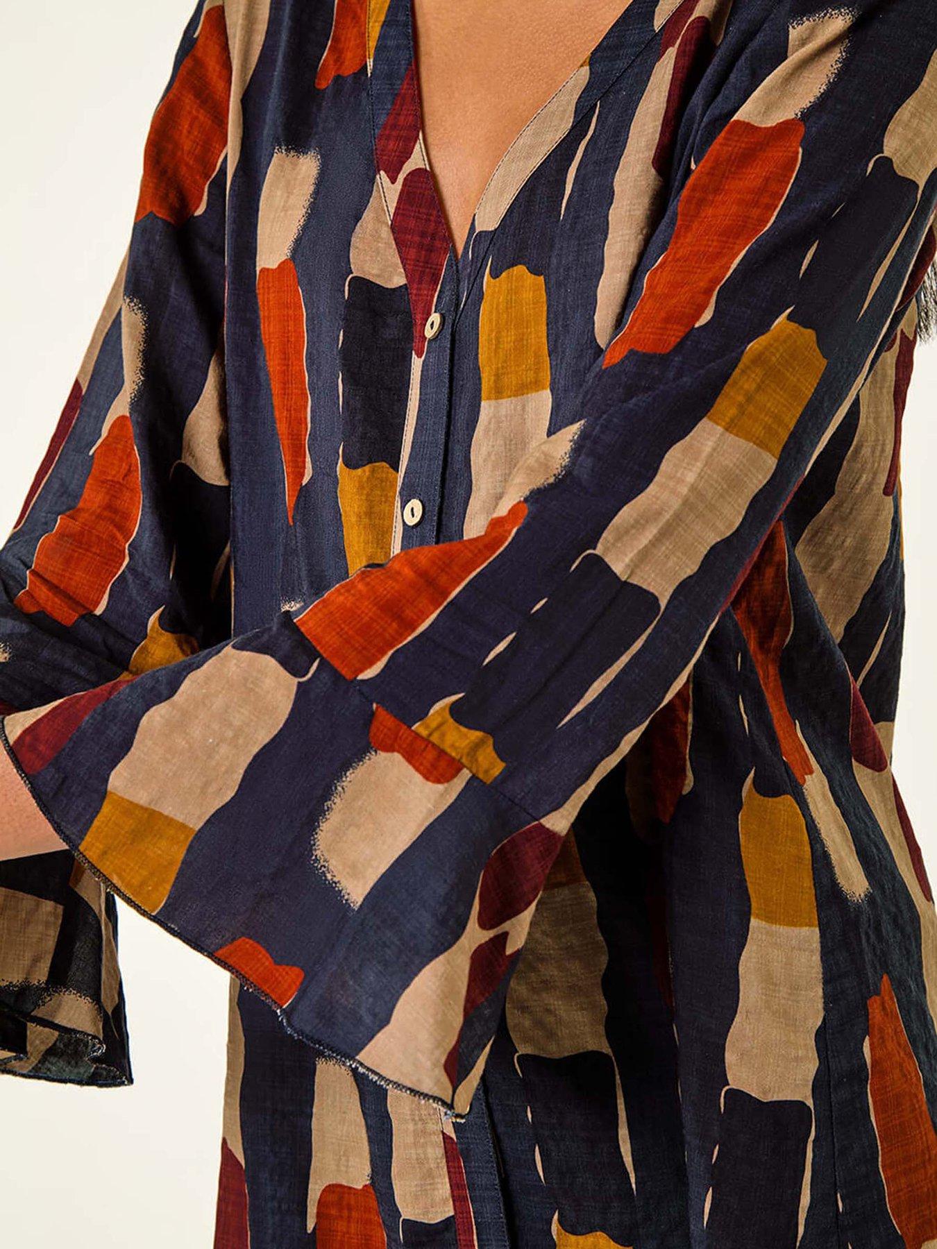  image of roman-abstract-print-buttoned-blouse-navy