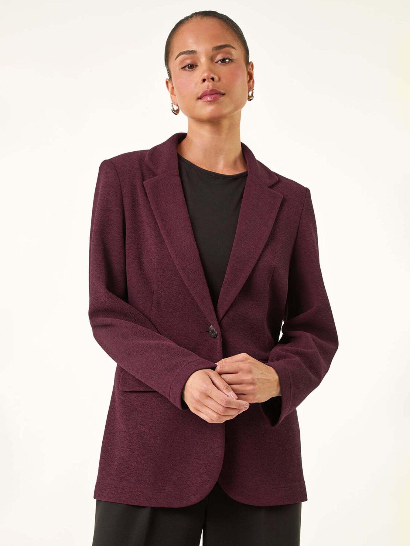 Image 1 of 5 of Roman Petite Textured Buttoned Blazer - Plum