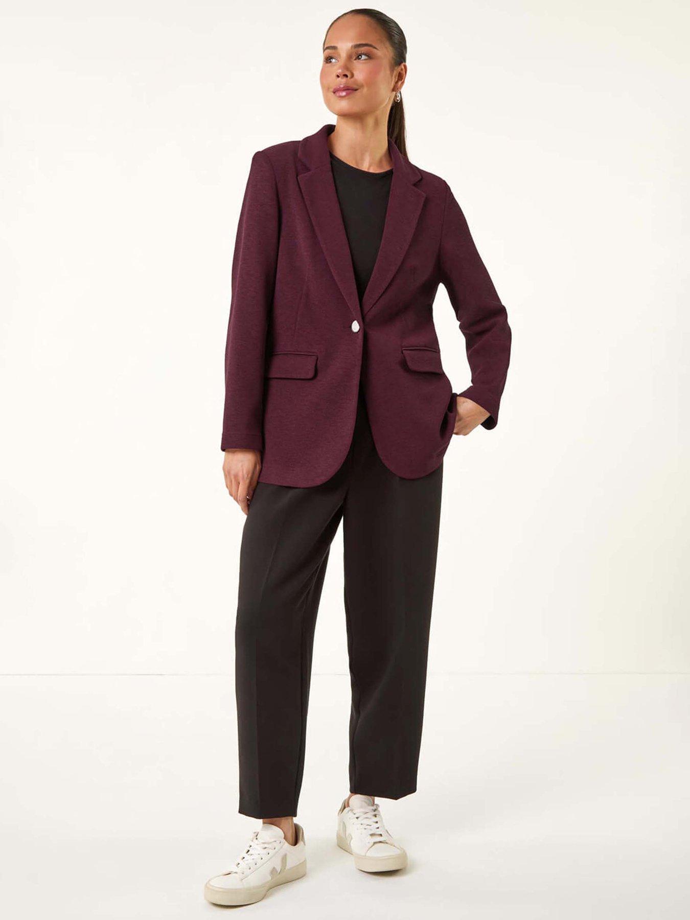 Image 3 of 5 of Roman Petite Textured Buttoned Blazer - Plum