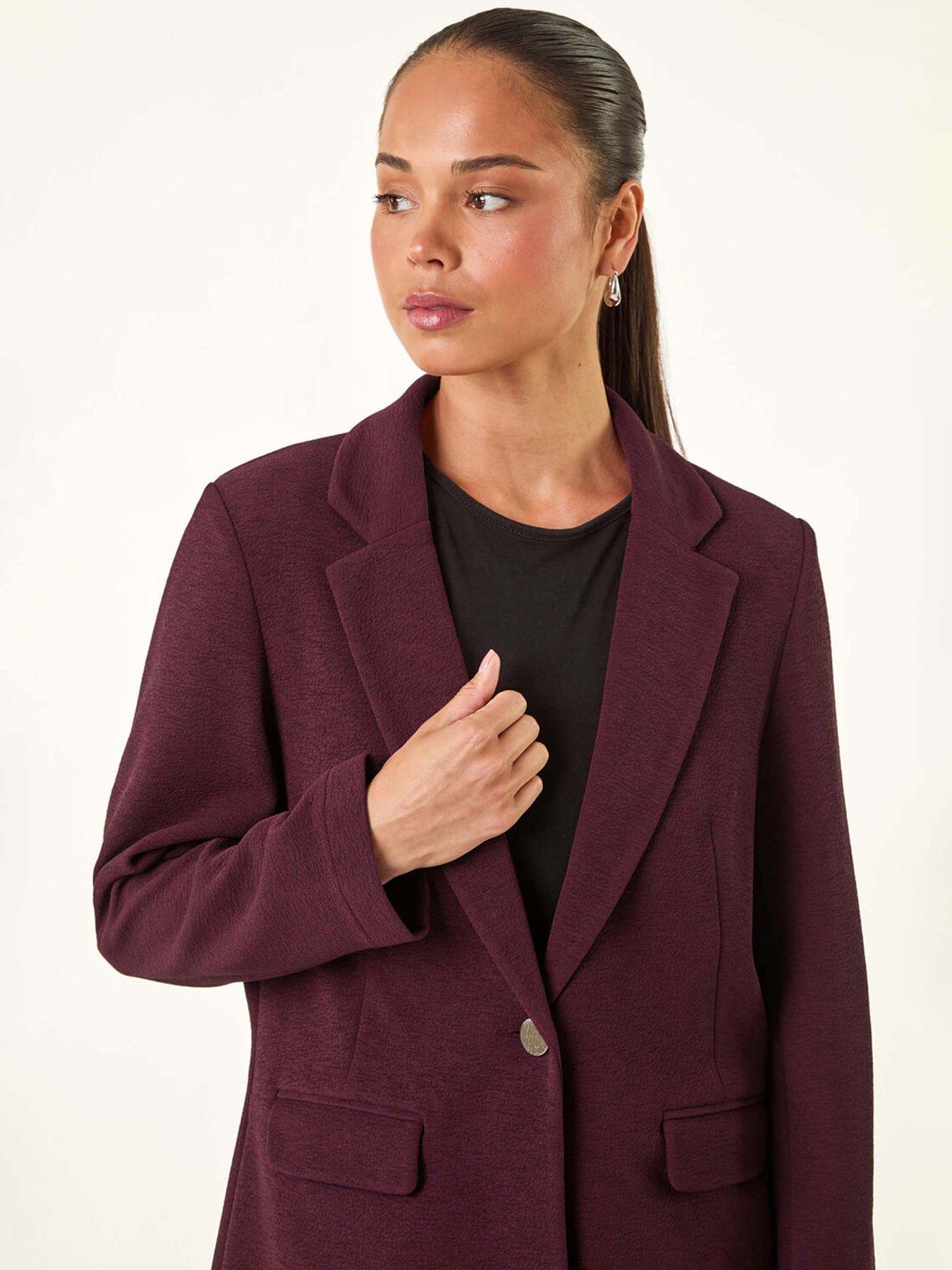 Image 4 of 5 of Roman Petite Textured Buttoned Blazer - Plum