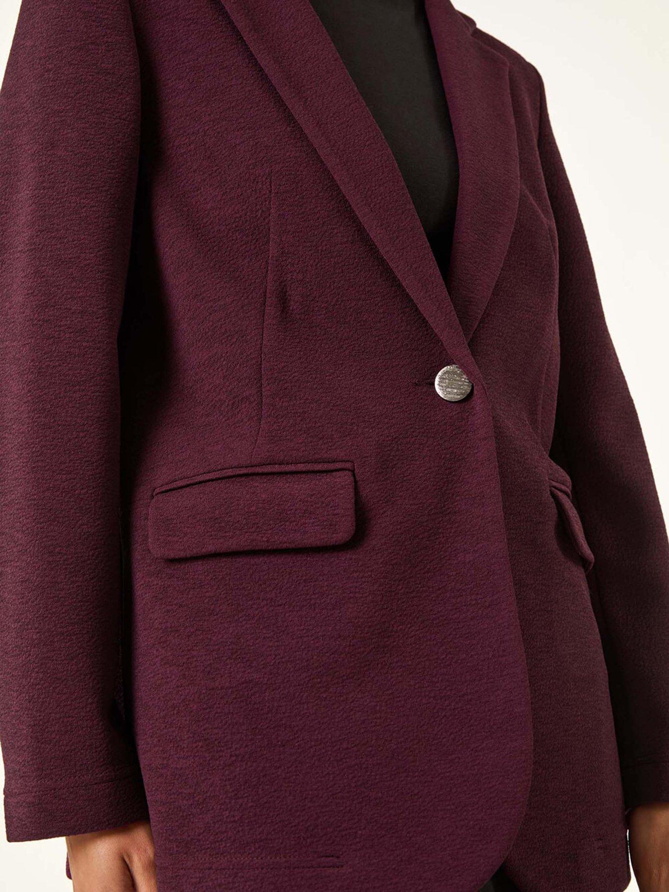 Image 5 of 5 of Roman Petite Textured Buttoned Blazer - Plum