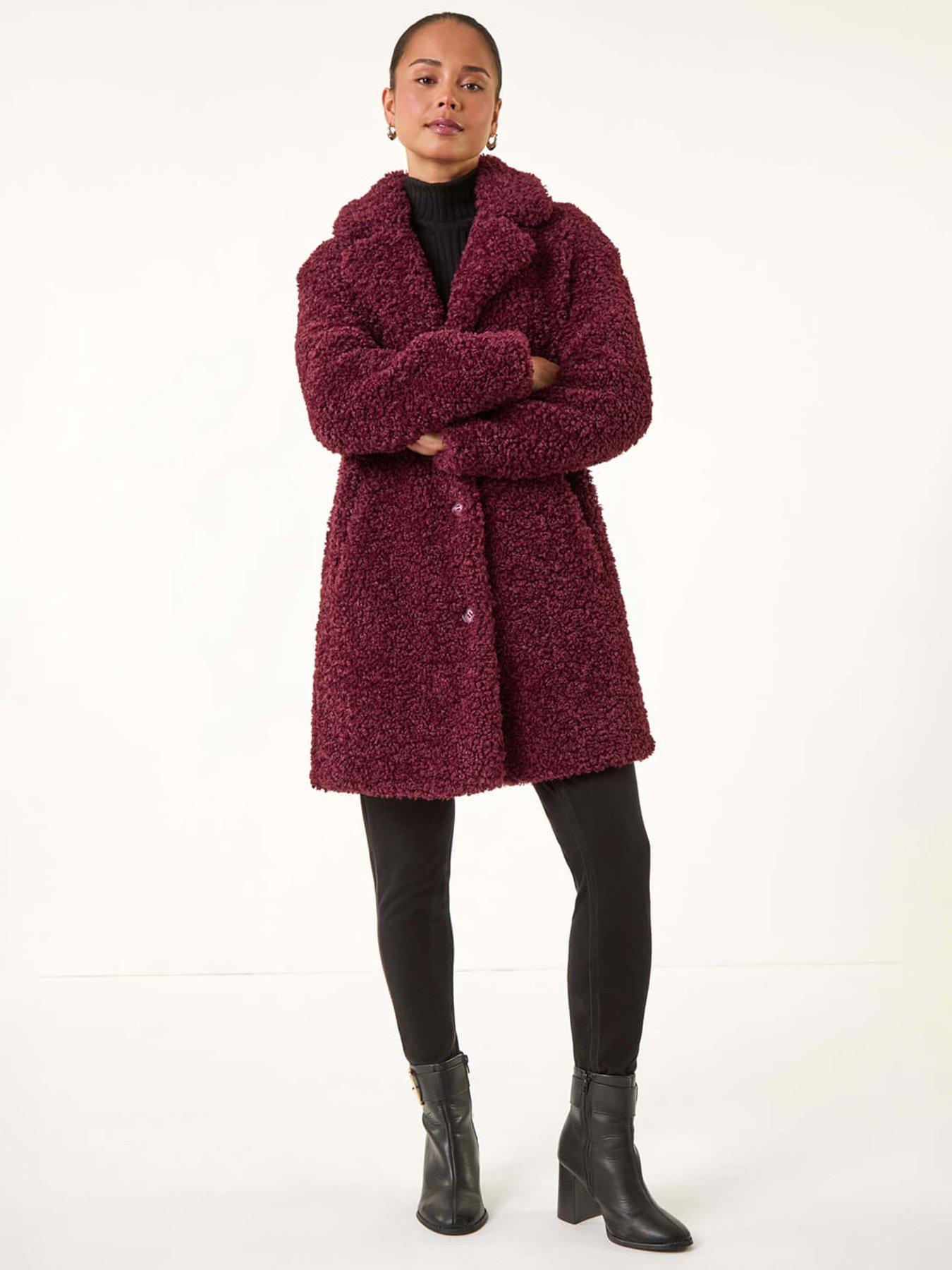 undefined Petite Teddy Longline Coat - Wine