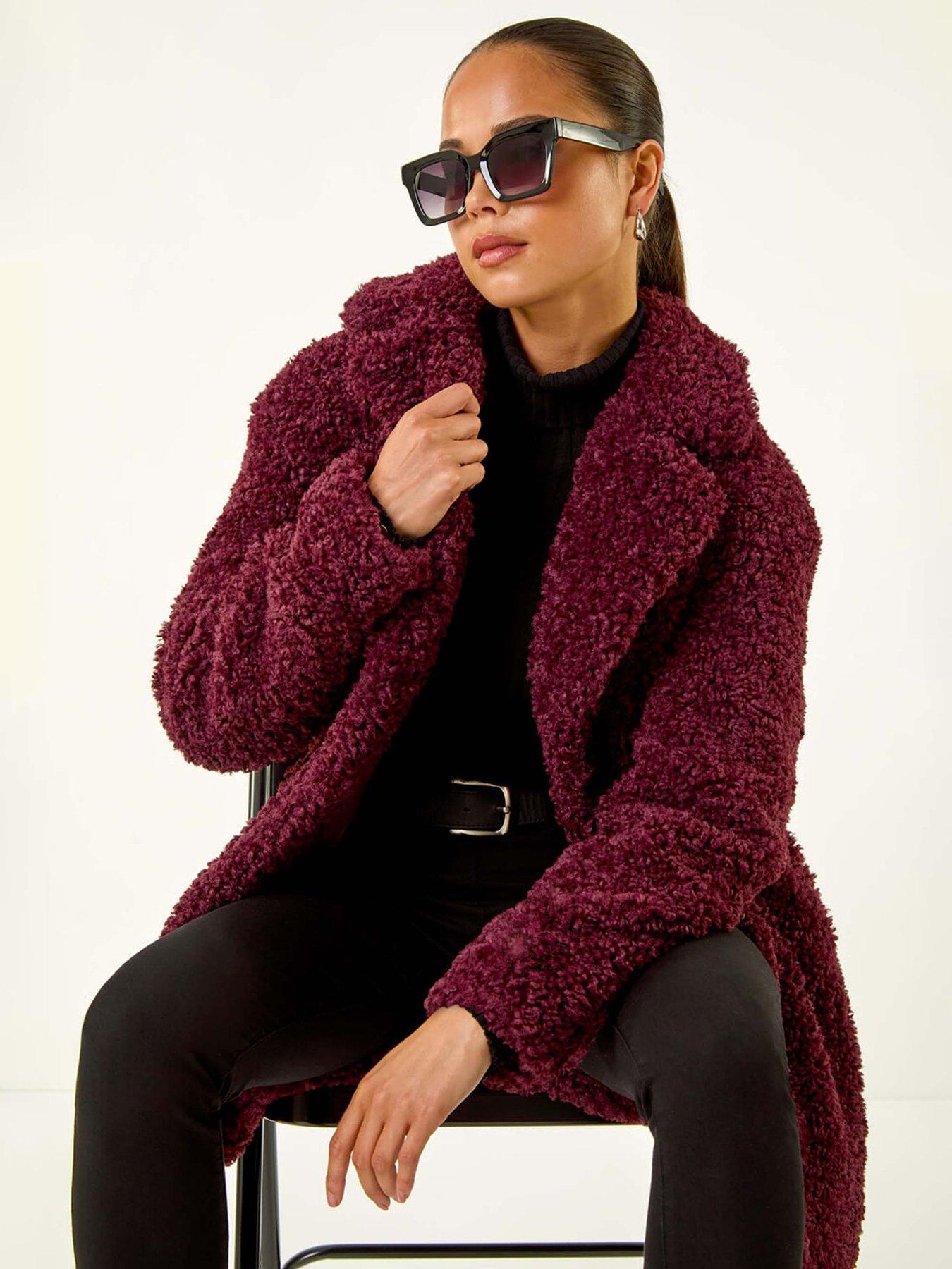 Image 3 of 5 of Roman Petite Teddy Longline Coat - Wine