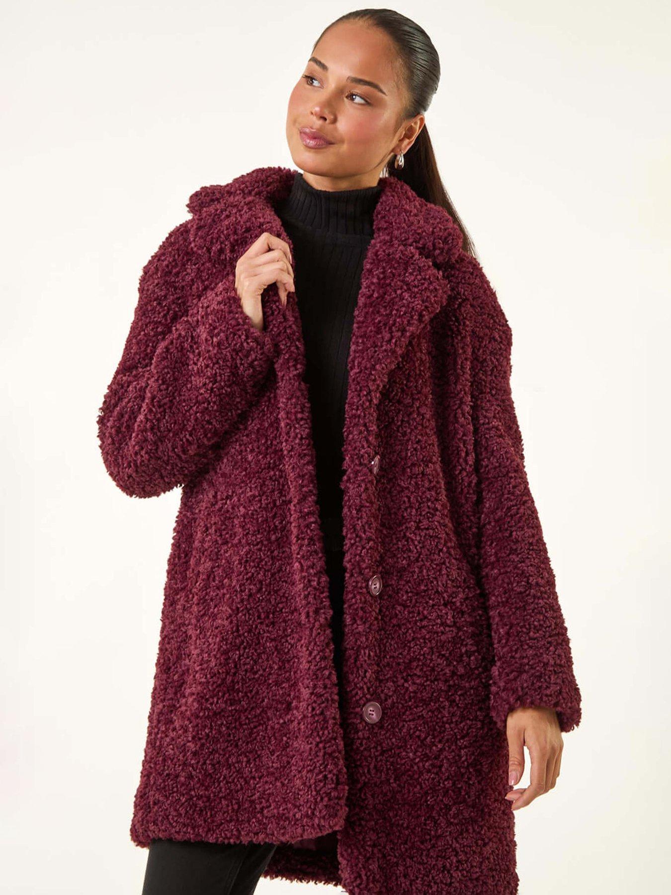 Image 4 of 5 of Roman Petite Teddy Longline Coat - Wine