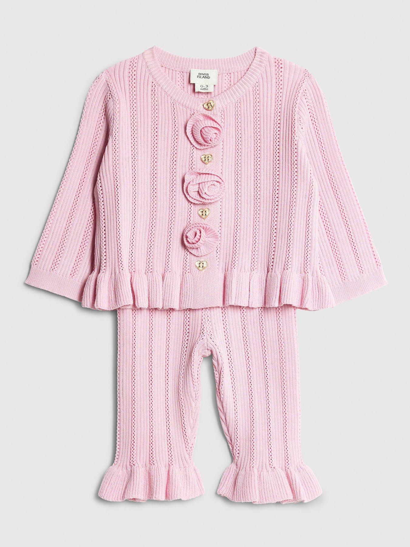  image of river-island-baby-girls-rose-cardigan-set-pink