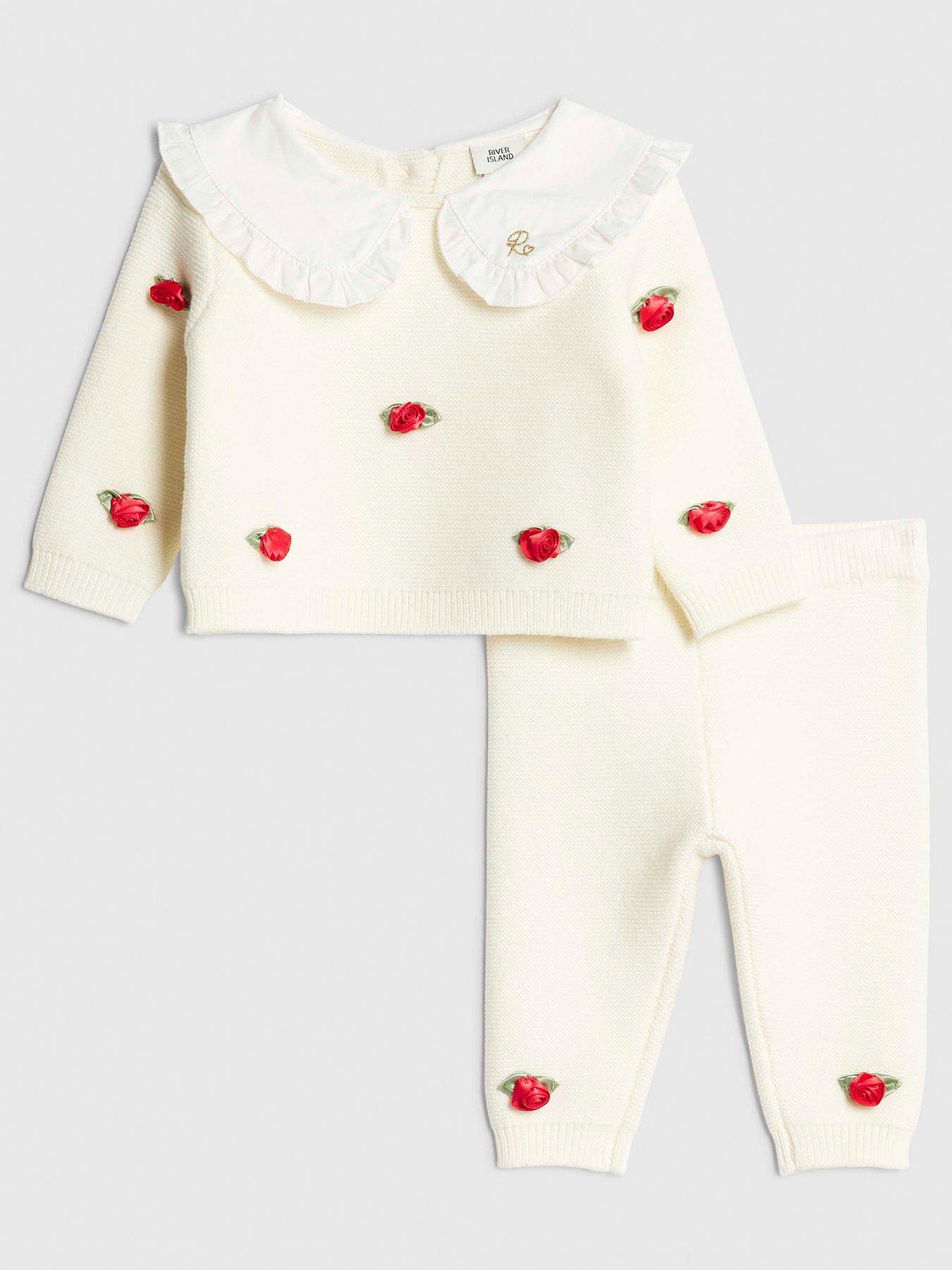River Island Baby Girls Rose Bud Jumper Set - Cream