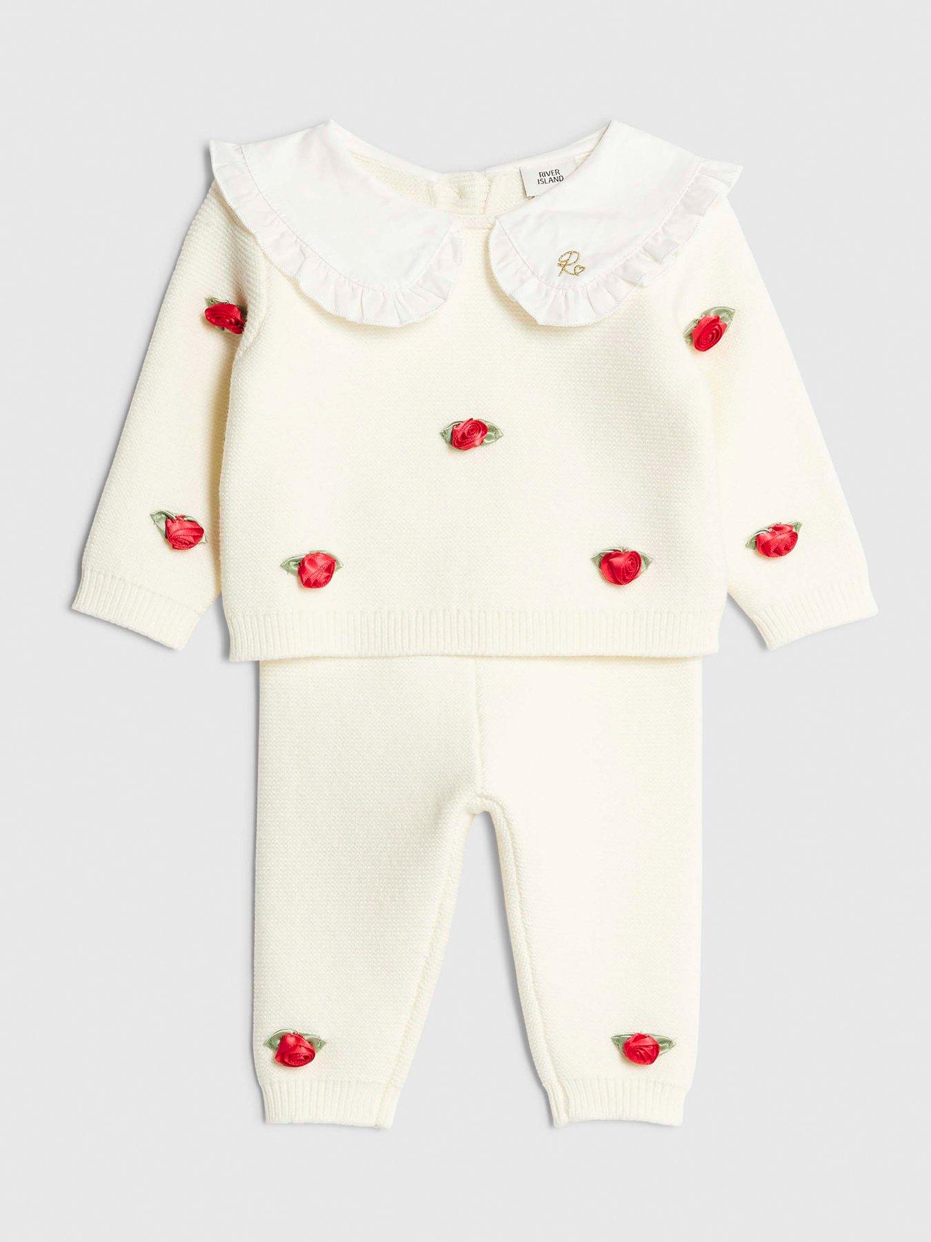  image of river-island-baby-girls-rose-bud-jumper-set-cream