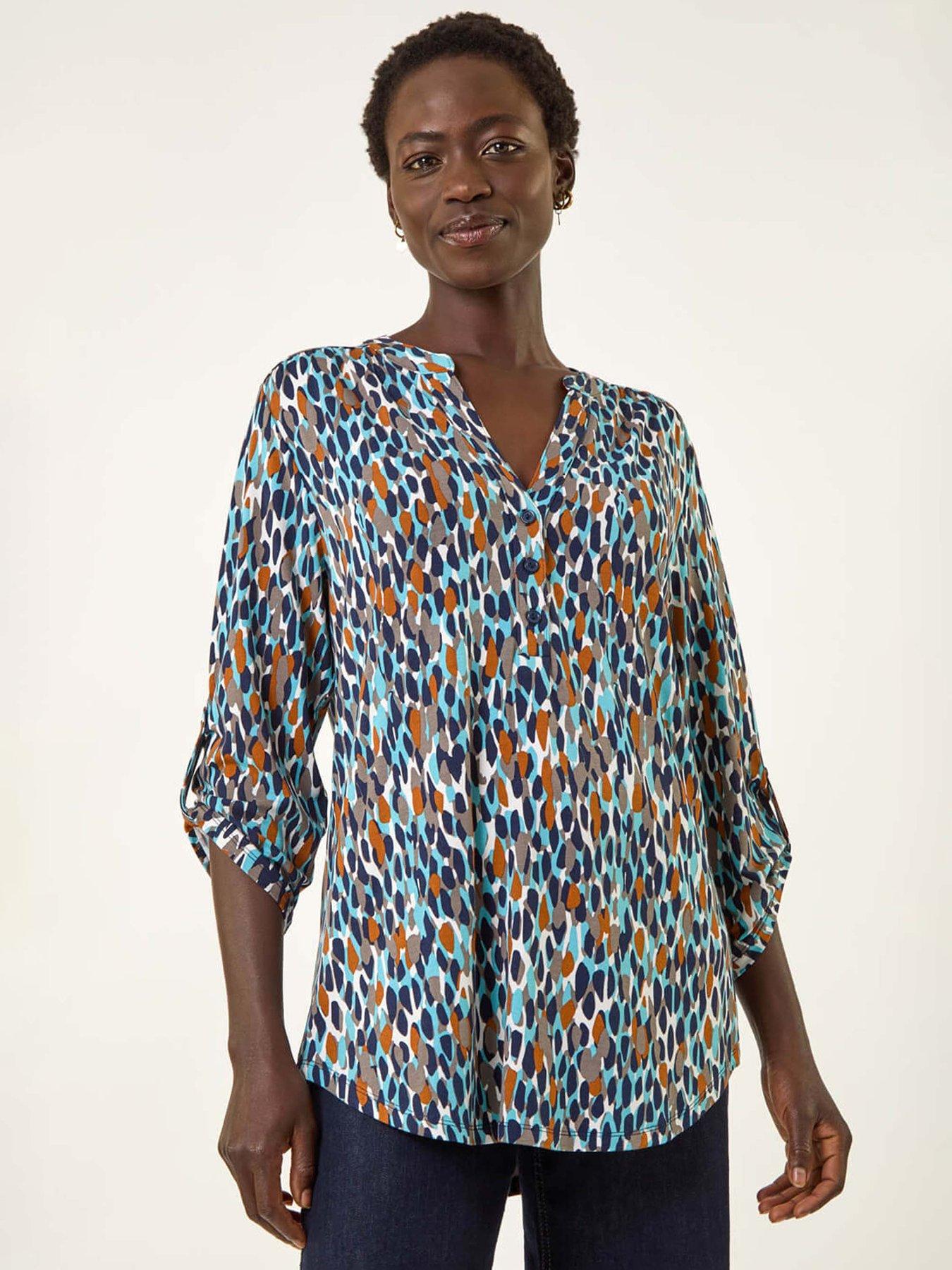 undefined Spot Print Notch Neck Shirt - Navy