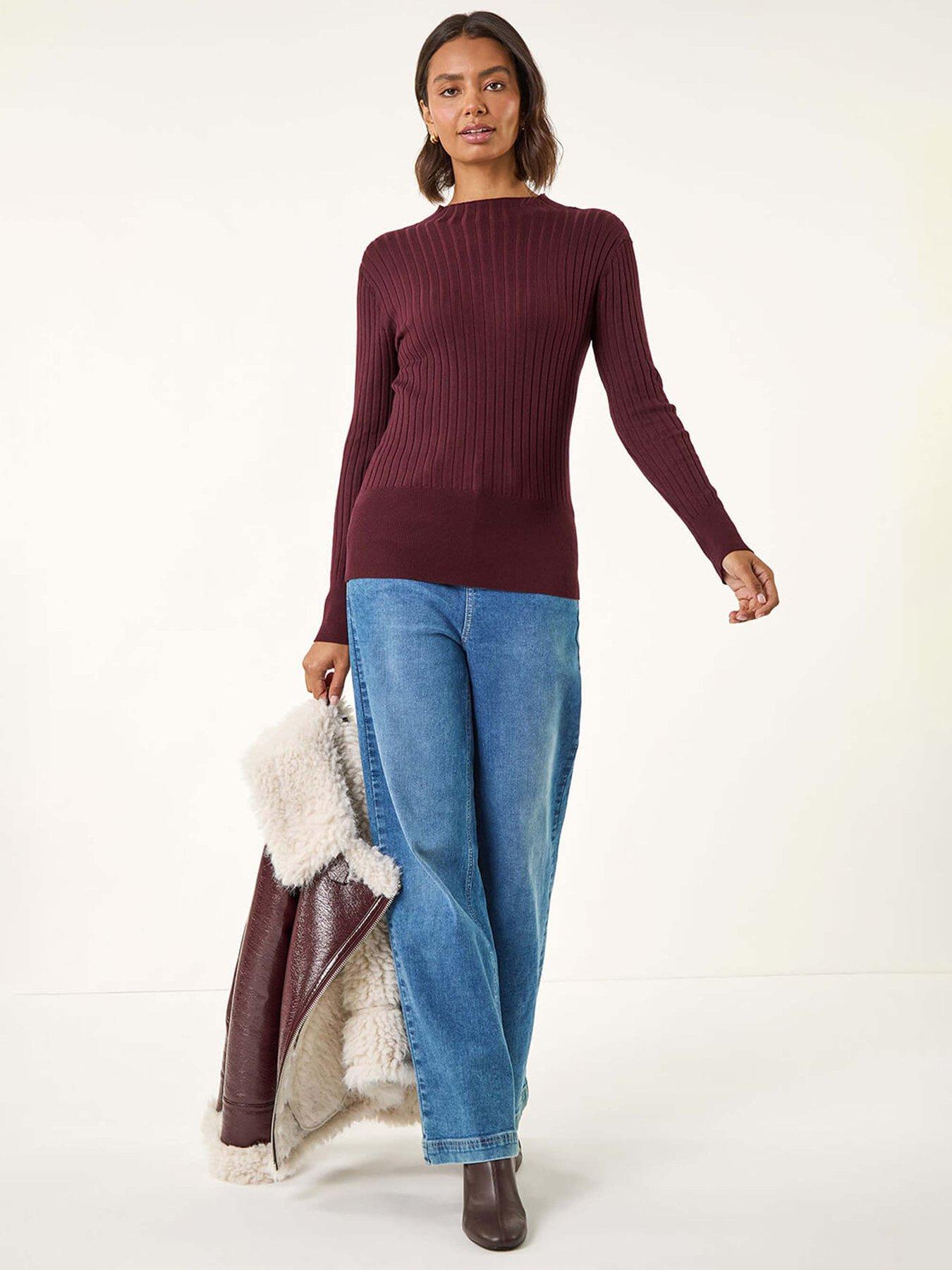 undefined Ribbed Detail Knitted Jumper - Burgundy