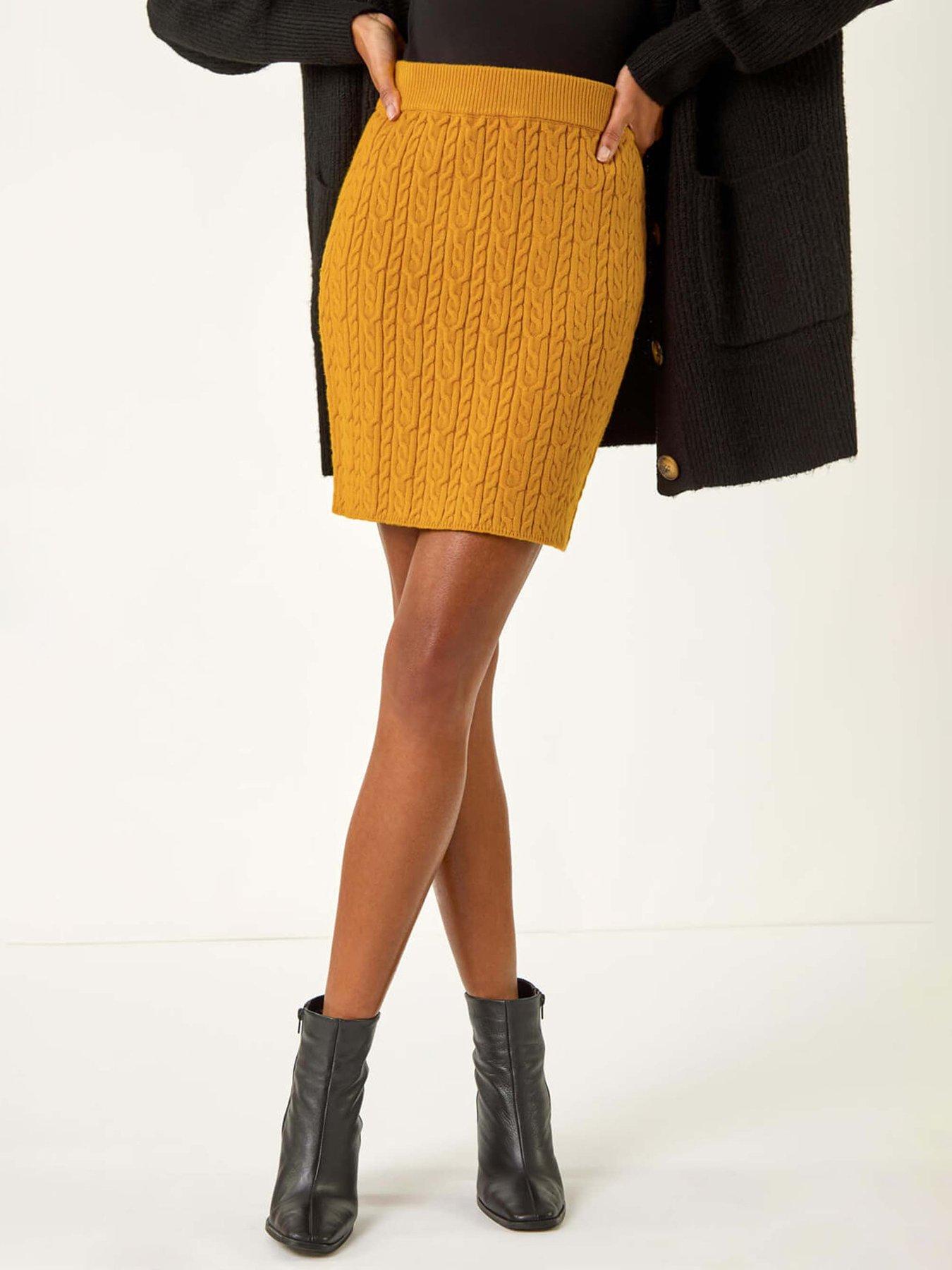 Roman Cable Knitted Elastic Waist Skirt - Amber