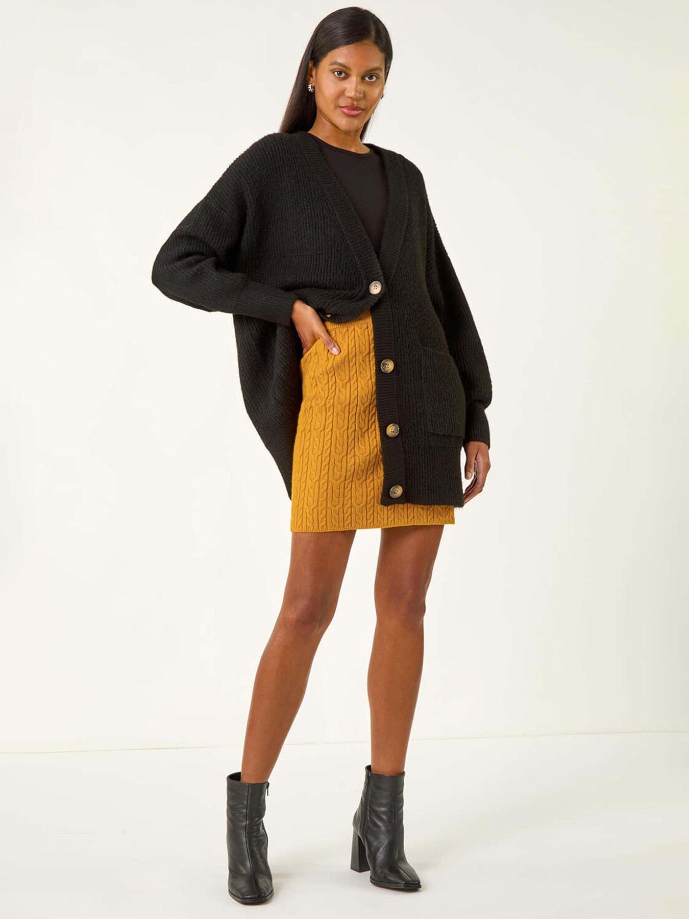  image of roman-cable-knitted-elastic-waist-skirt-amber