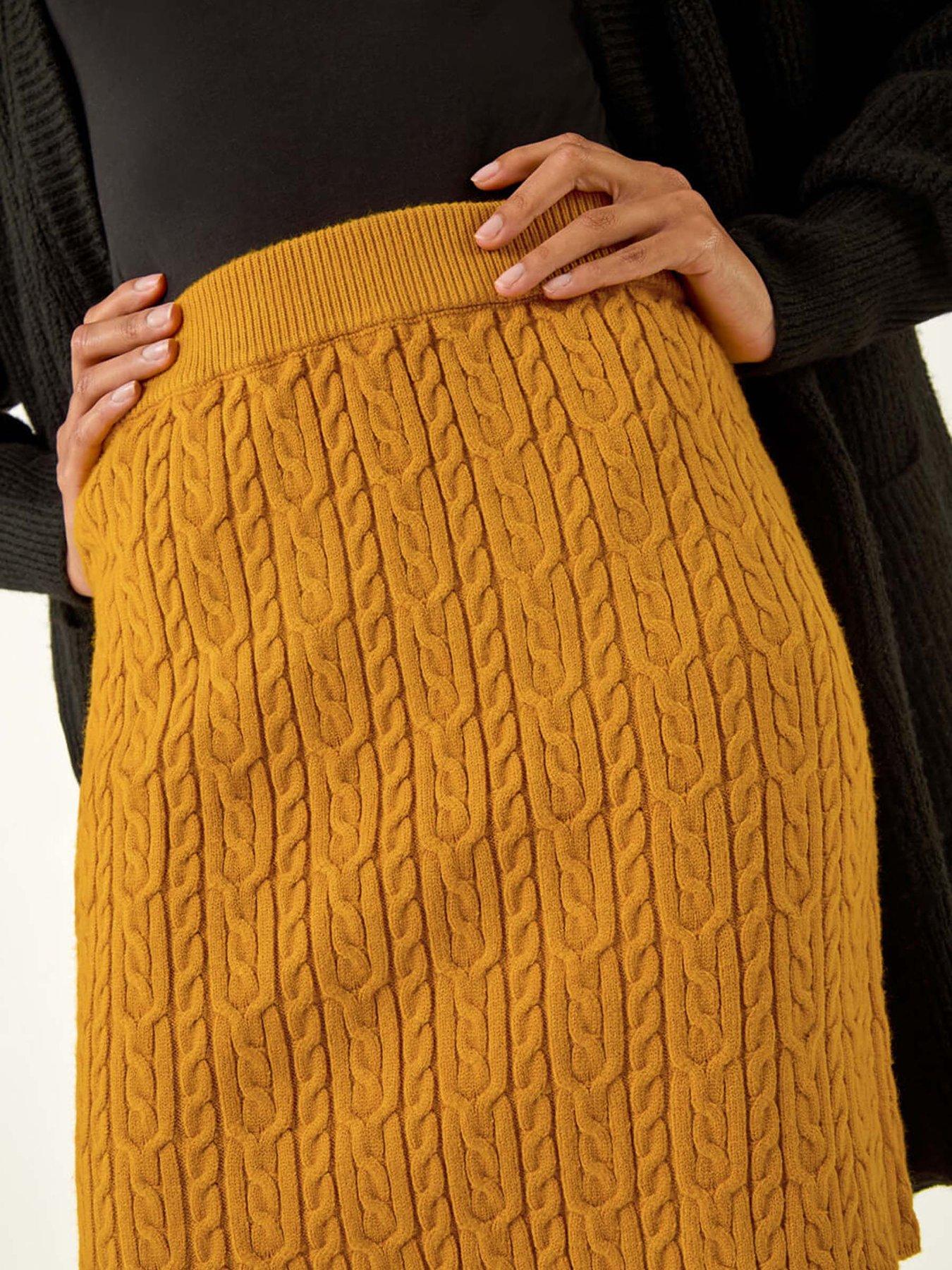  image of roman-cable-knitted-elastic-waist-skirt-amber