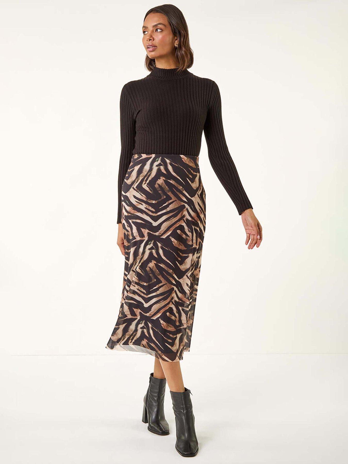 Image 3 of 5 of Roman Animal Print Mesh Column Skirt - Mocha