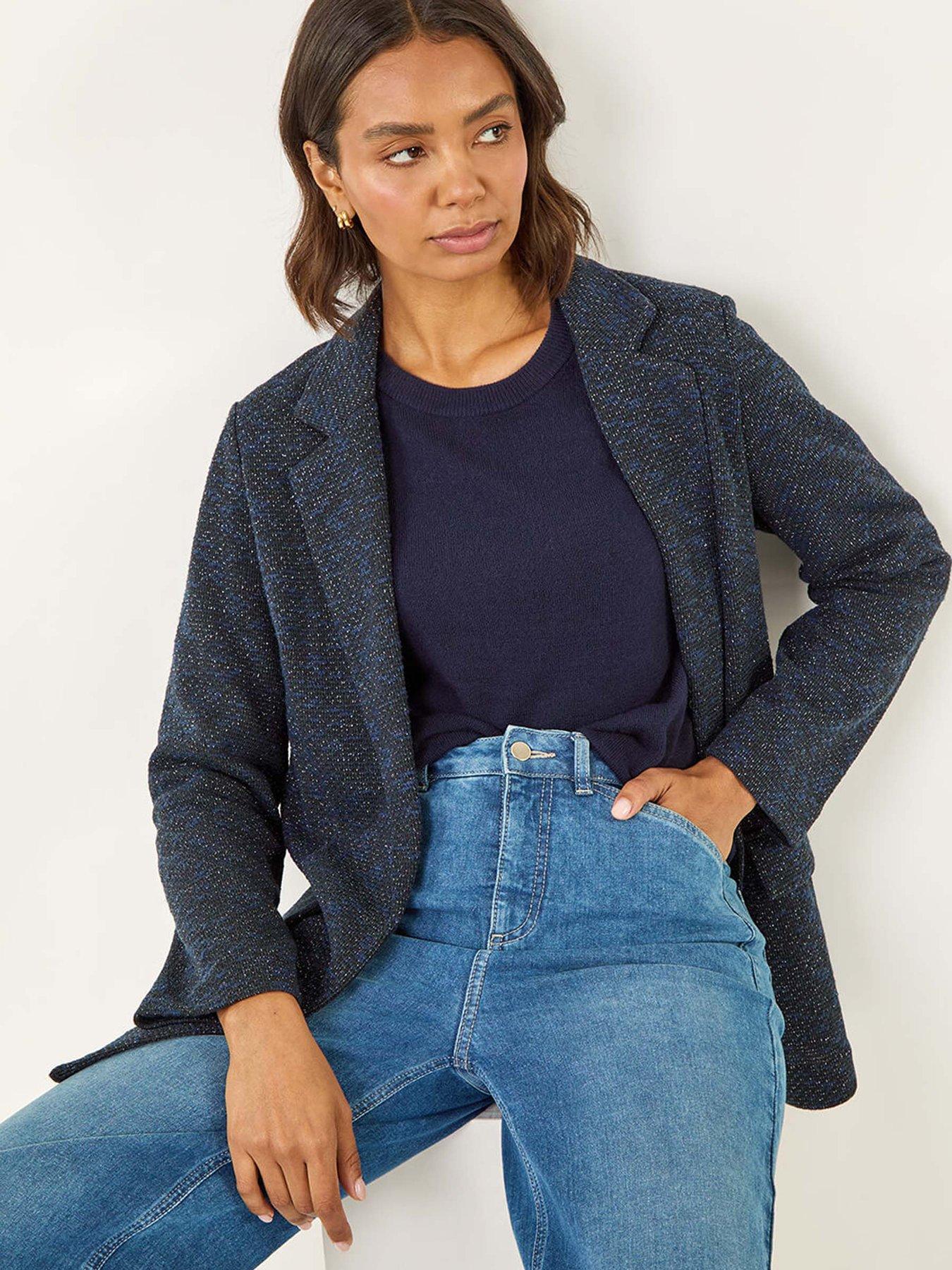Image 4 of 5 of Roman Boucle Jersey Blazer - Navy