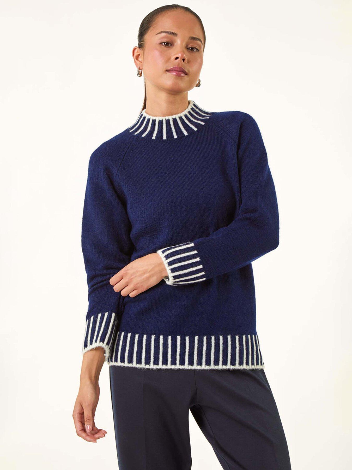 Roman Petite Contrast Detail Knit Jumper  - Navy