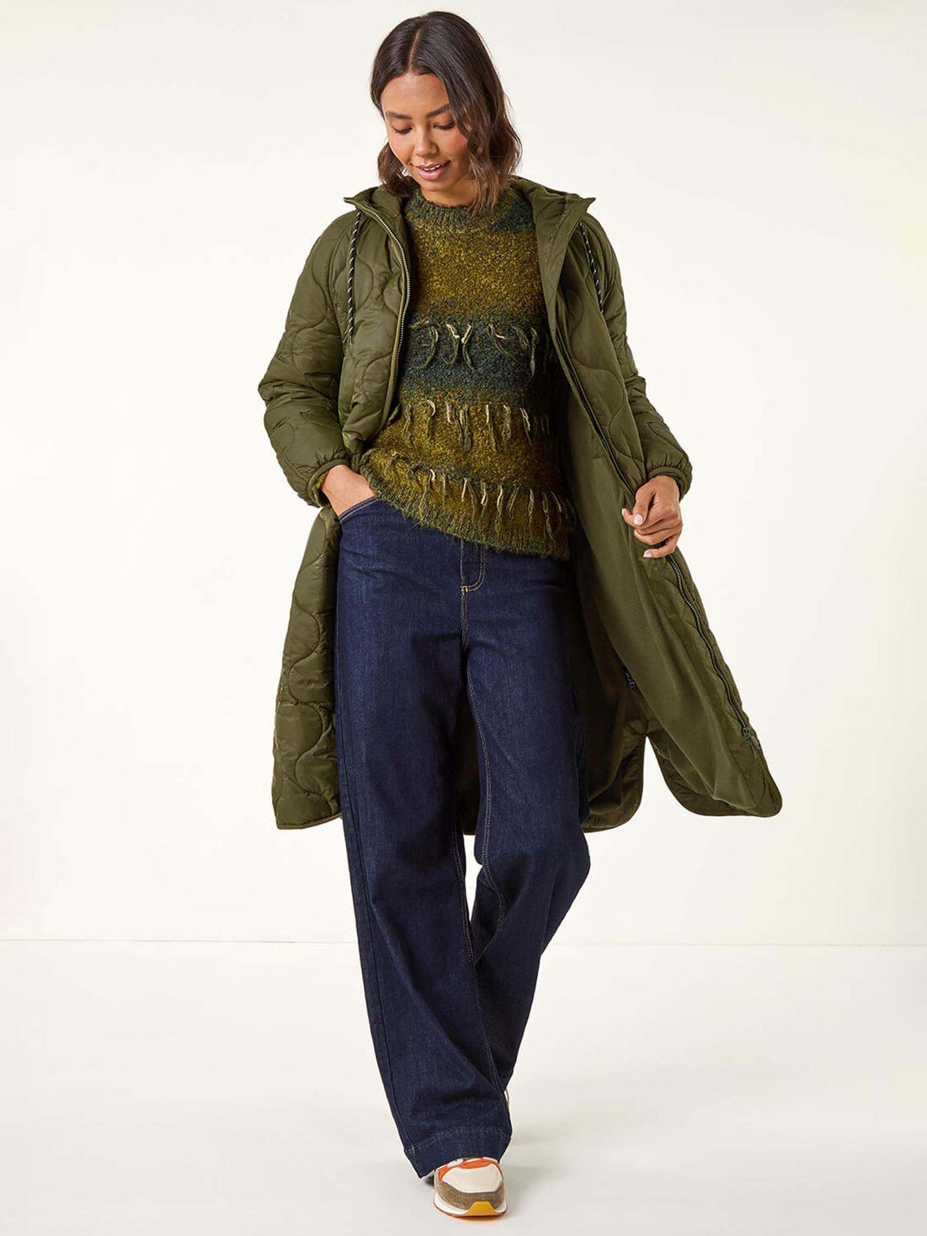 undefined Quilted Hooded Coat - Khaki