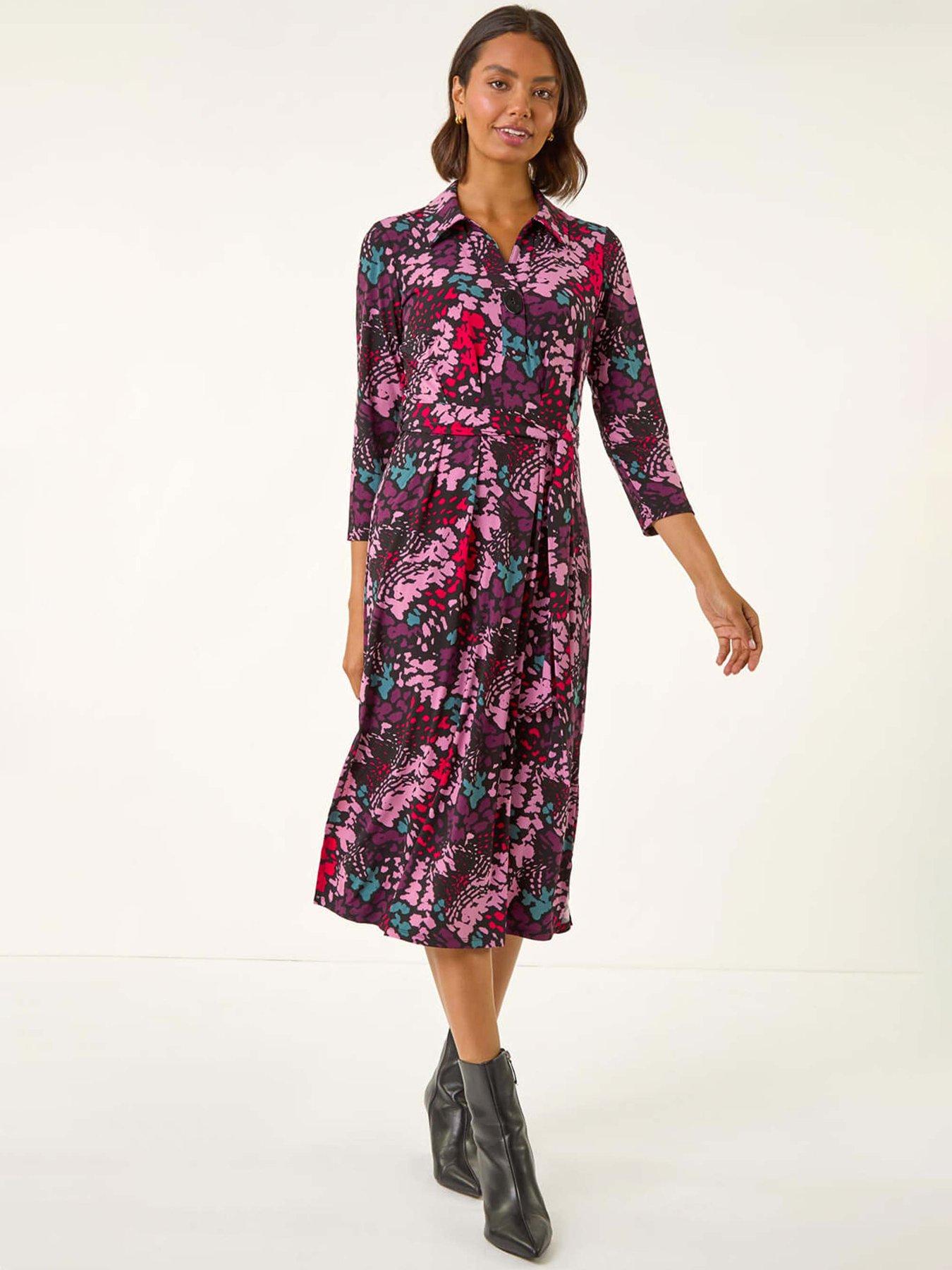 Roman Abstract Buttoned Shirt Midi Dress - Pink