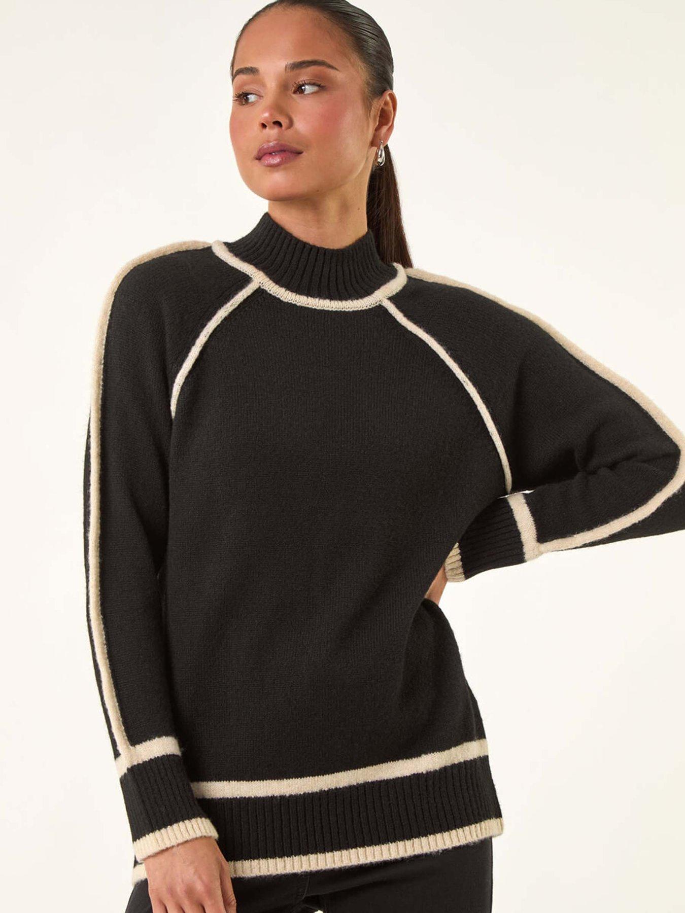 undefined Petite Contrast Ribbed Knit Jumper - Black