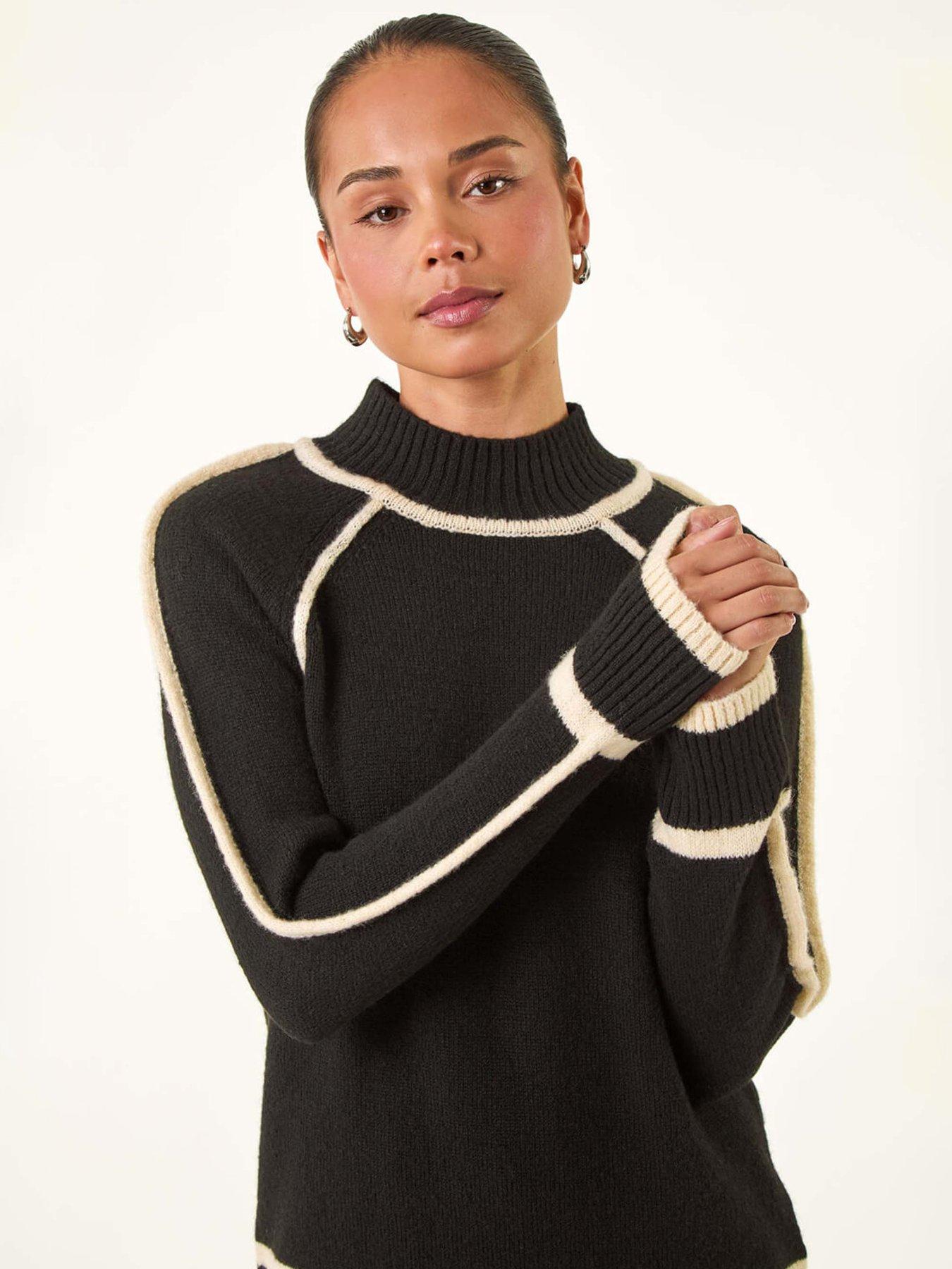 Image 3 of 4 of Roman Petite Contrast Ribbed Knit Jumper - Black