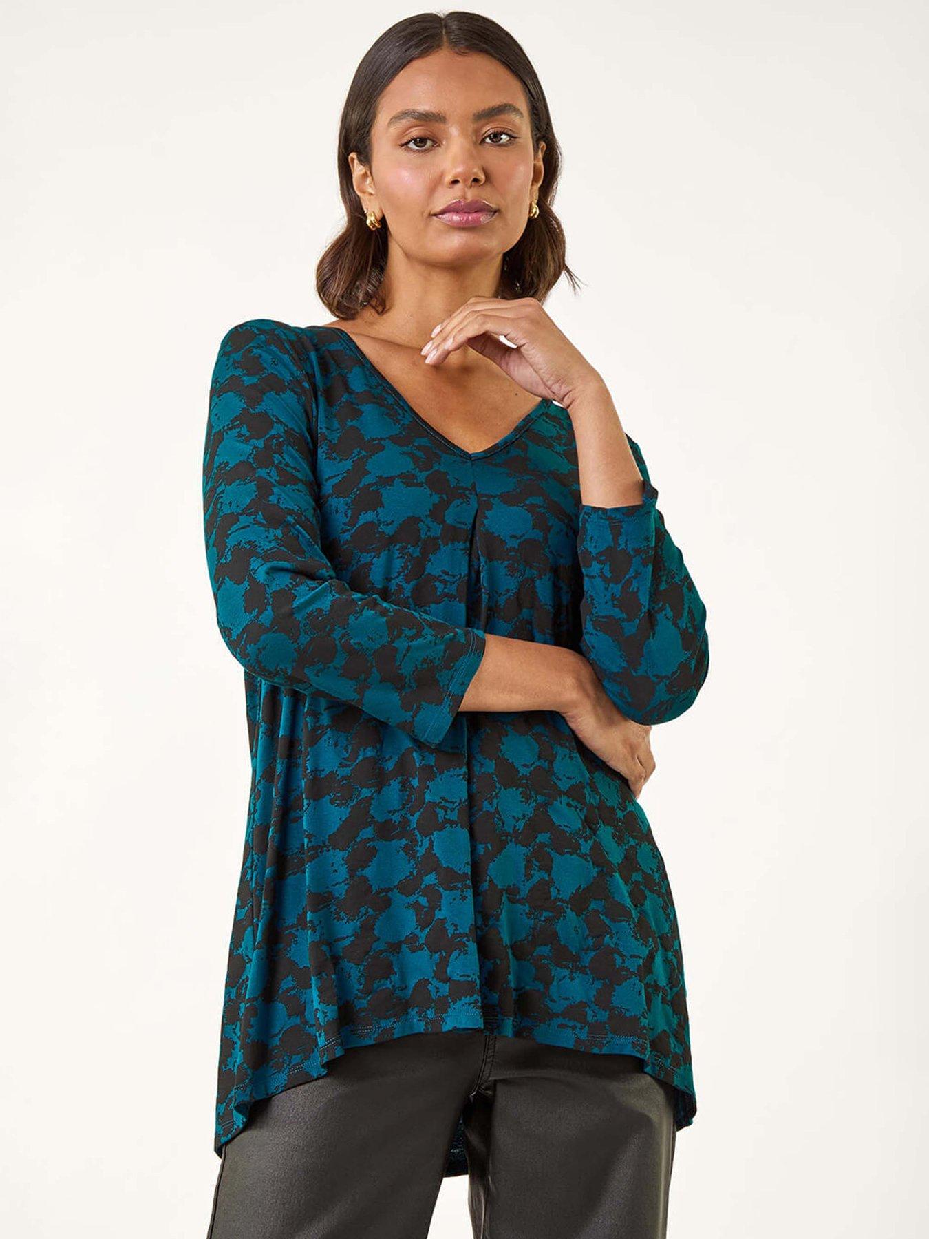Roman Printed Pleat Front Top - Blue