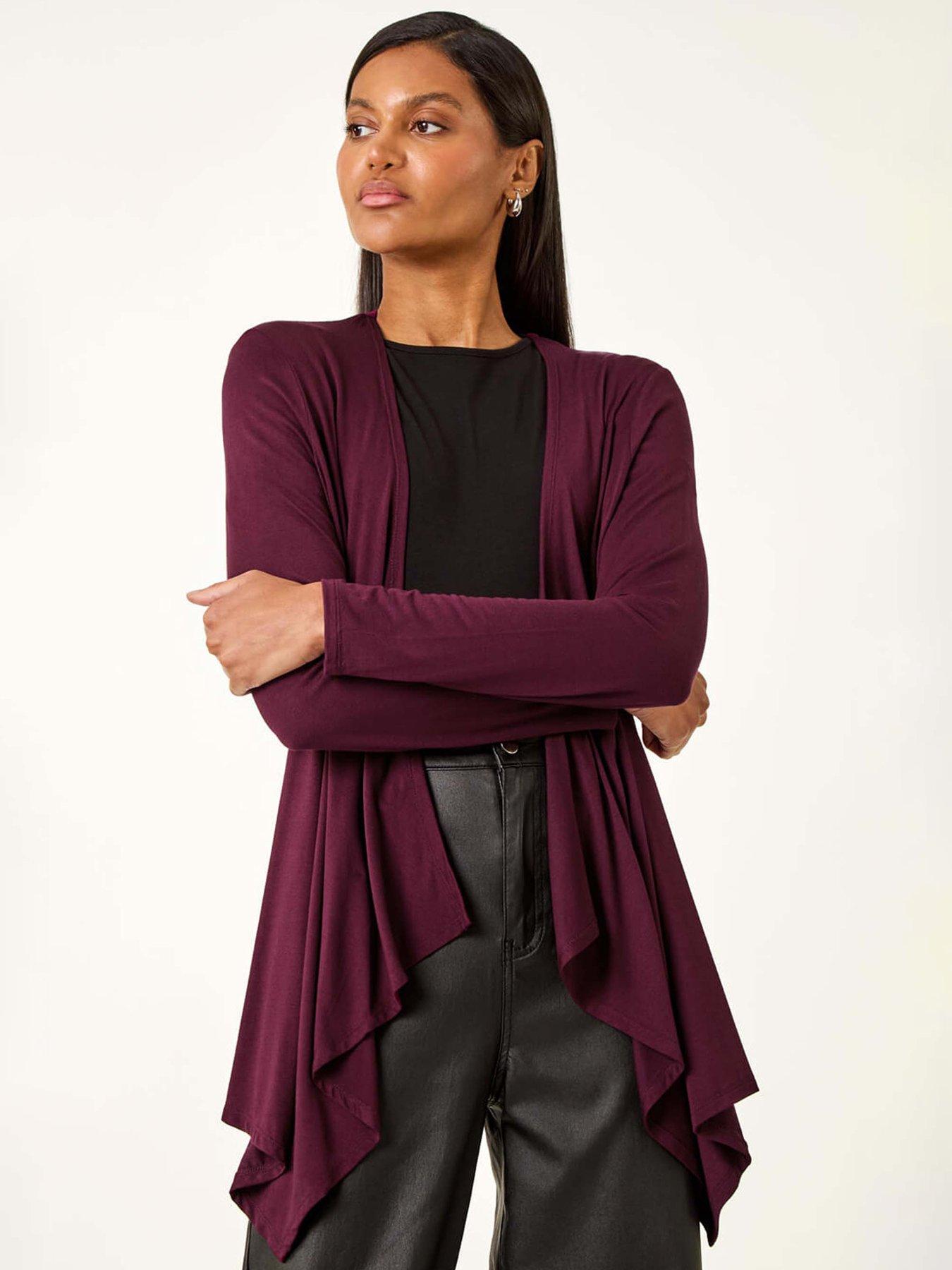 Image 1 of 5 of Roman Waterfall Stretch Cardigan - Burgundy