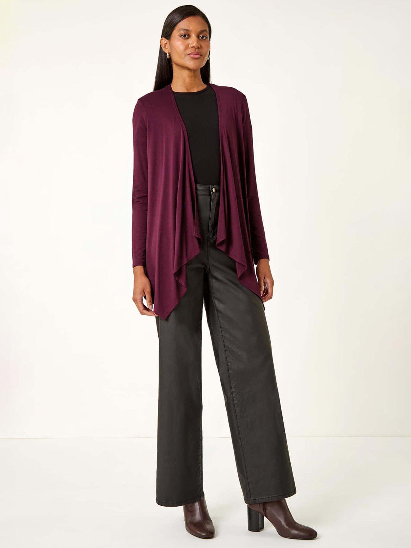 Image 3 of 5 of Roman Waterfall Stretch Cardigan - Burgundy