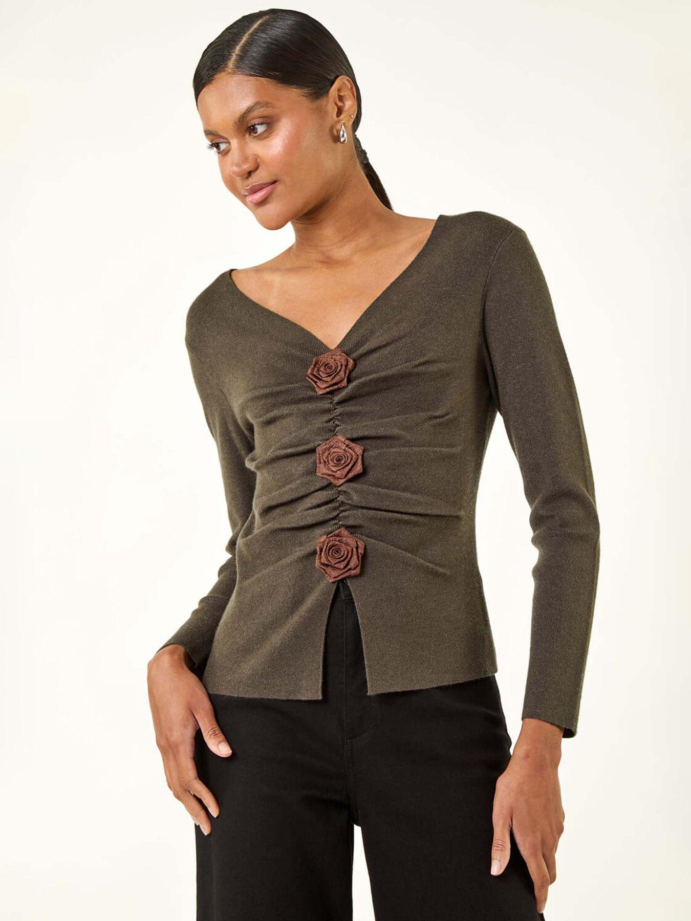 undefined Rose Front Knit Top - Black