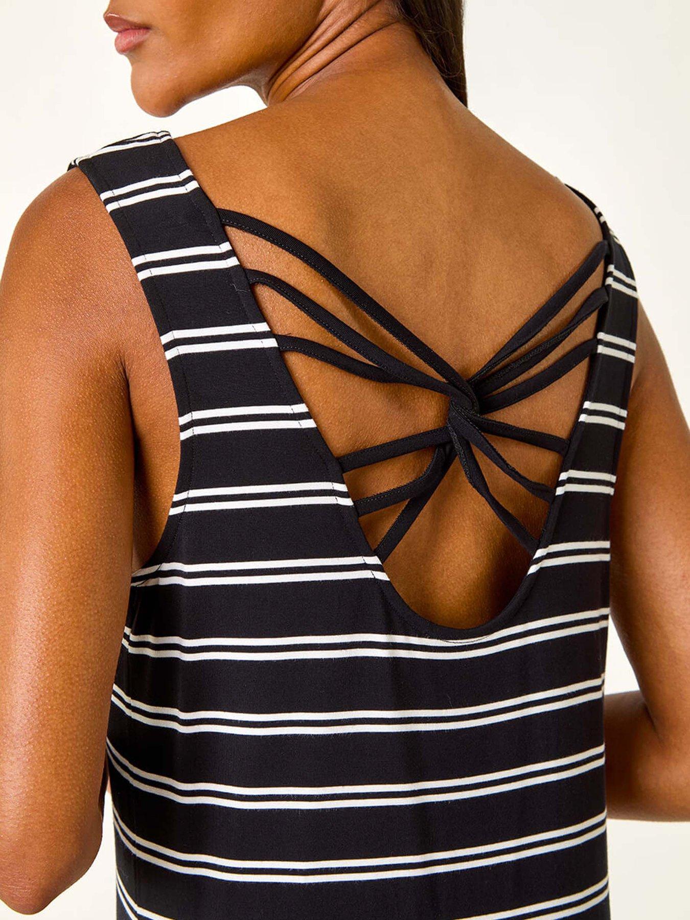 Image 5 of 5 of Roman Stripe Cross Back Stretch Maxi Dress - Black